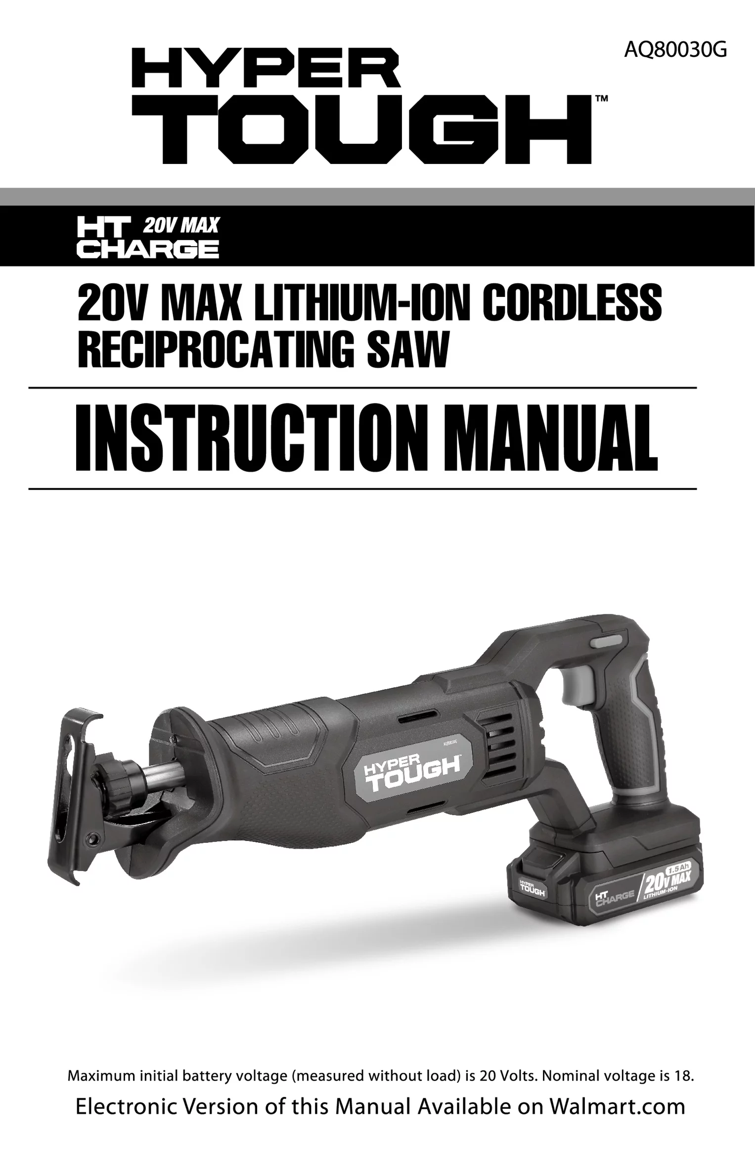 Hyper Tough 20V Max Lithium-ion Cordless Reciprocating Saw, Variable Speed, Keyless Blade Change, with 1.5Ah Lithium-Ion Battery and Charger, Wood Blade and LED Light - Inhomebuy