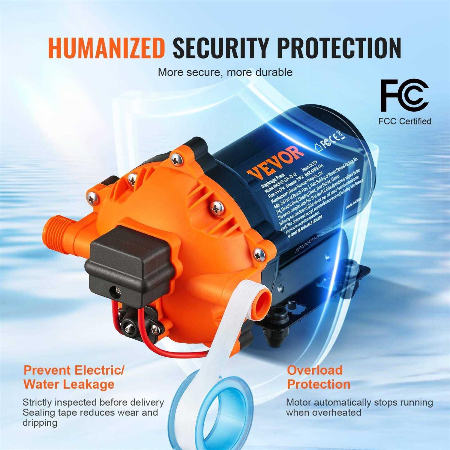 VEVOR 12V Water Pressure Diaphragm Pump Self-Priming Pump 55 PSI 3.5 GPM Boat RV - Inhomebuy