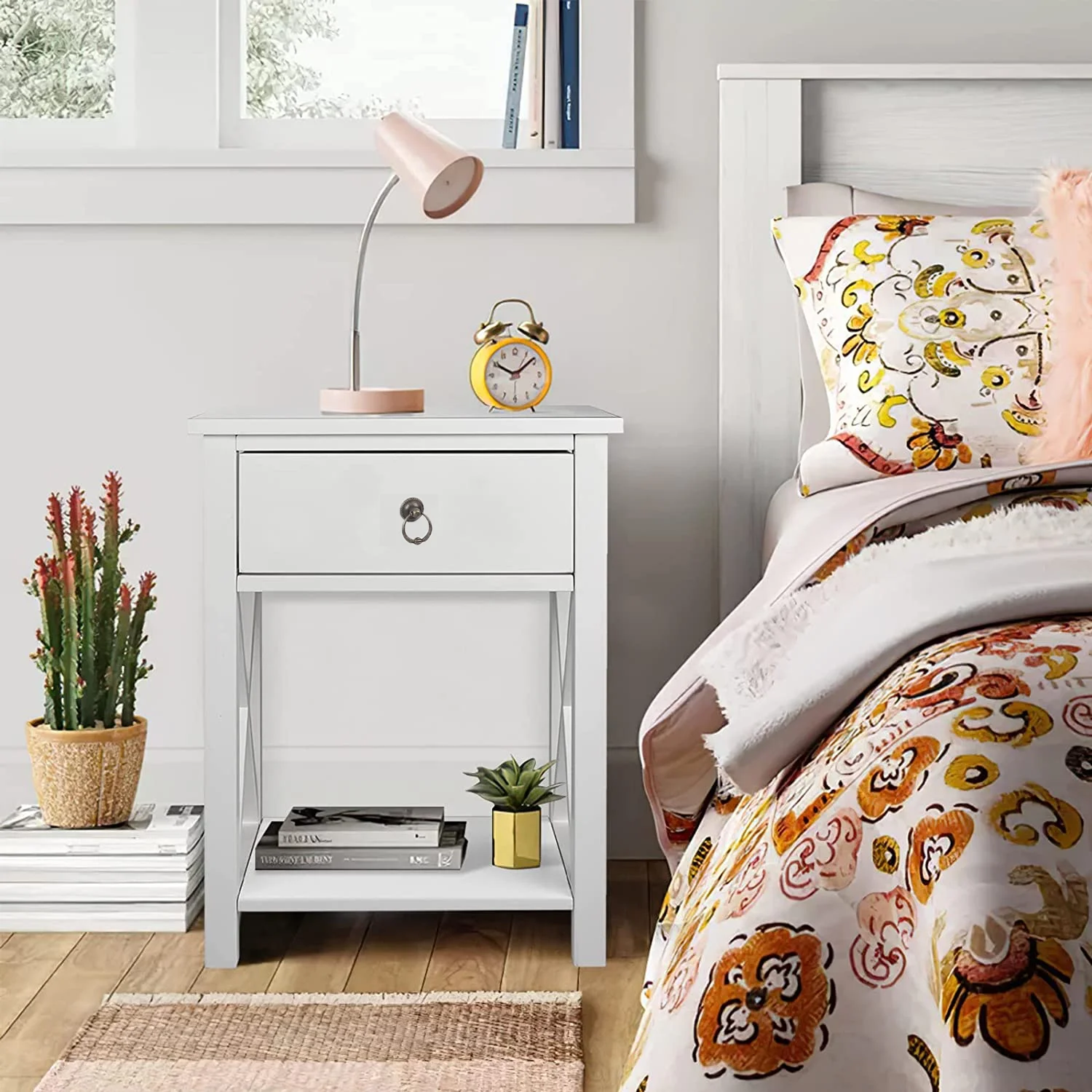 UBesGoo Set of 2 Night Stands for Bedroom Rustic Nightstand Bedside End Tables with Drawer Storage,White - Inhomebuy