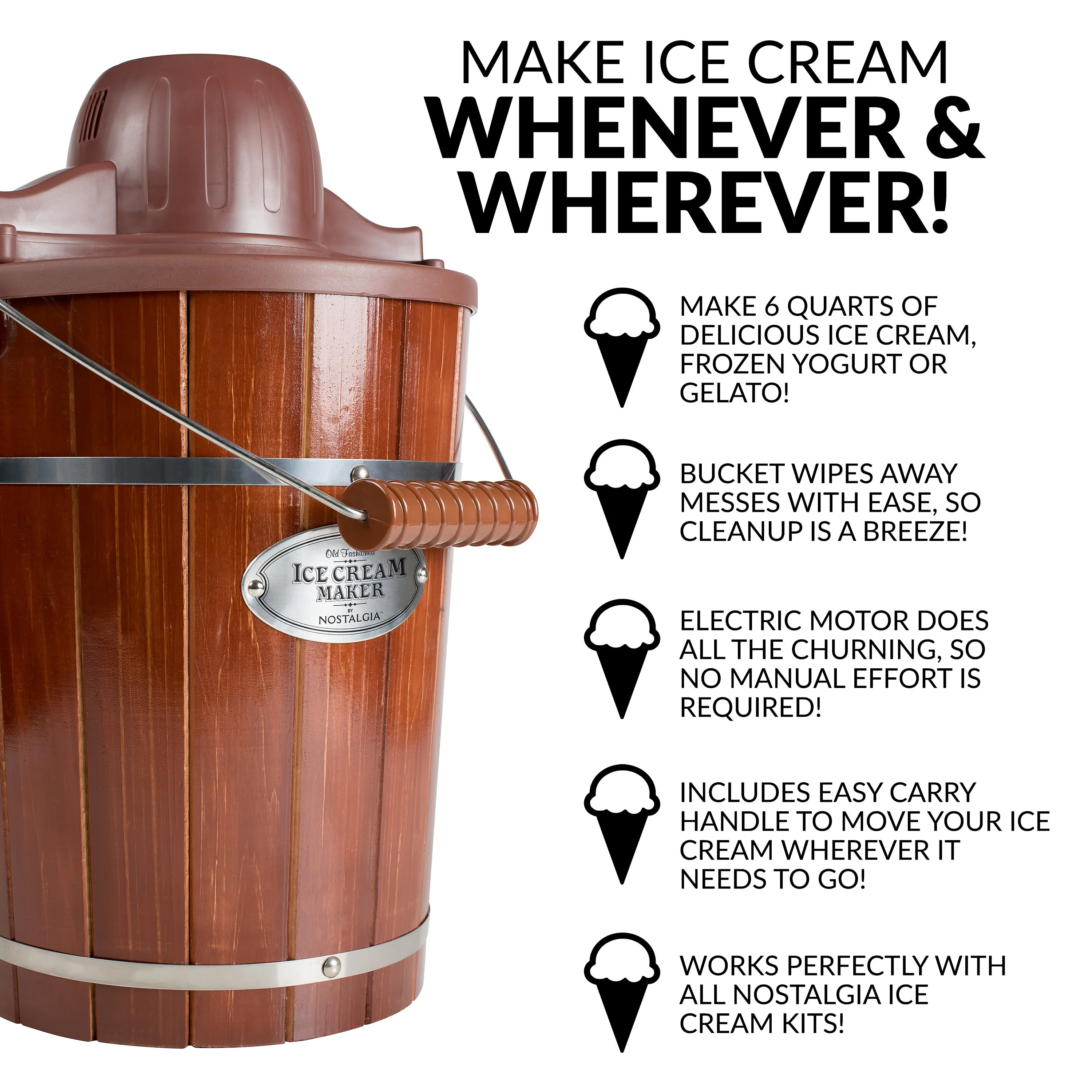 6-Quart Wood Bucket Electric Ice Cream Maker - Inhomebuy