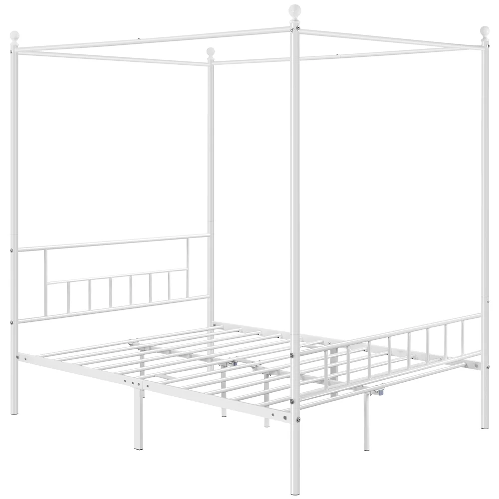 Topeakmart Metal Bed Frame Four-Poster Canopied with Headboard & Footboard, Queen, Black - Inhomebuy