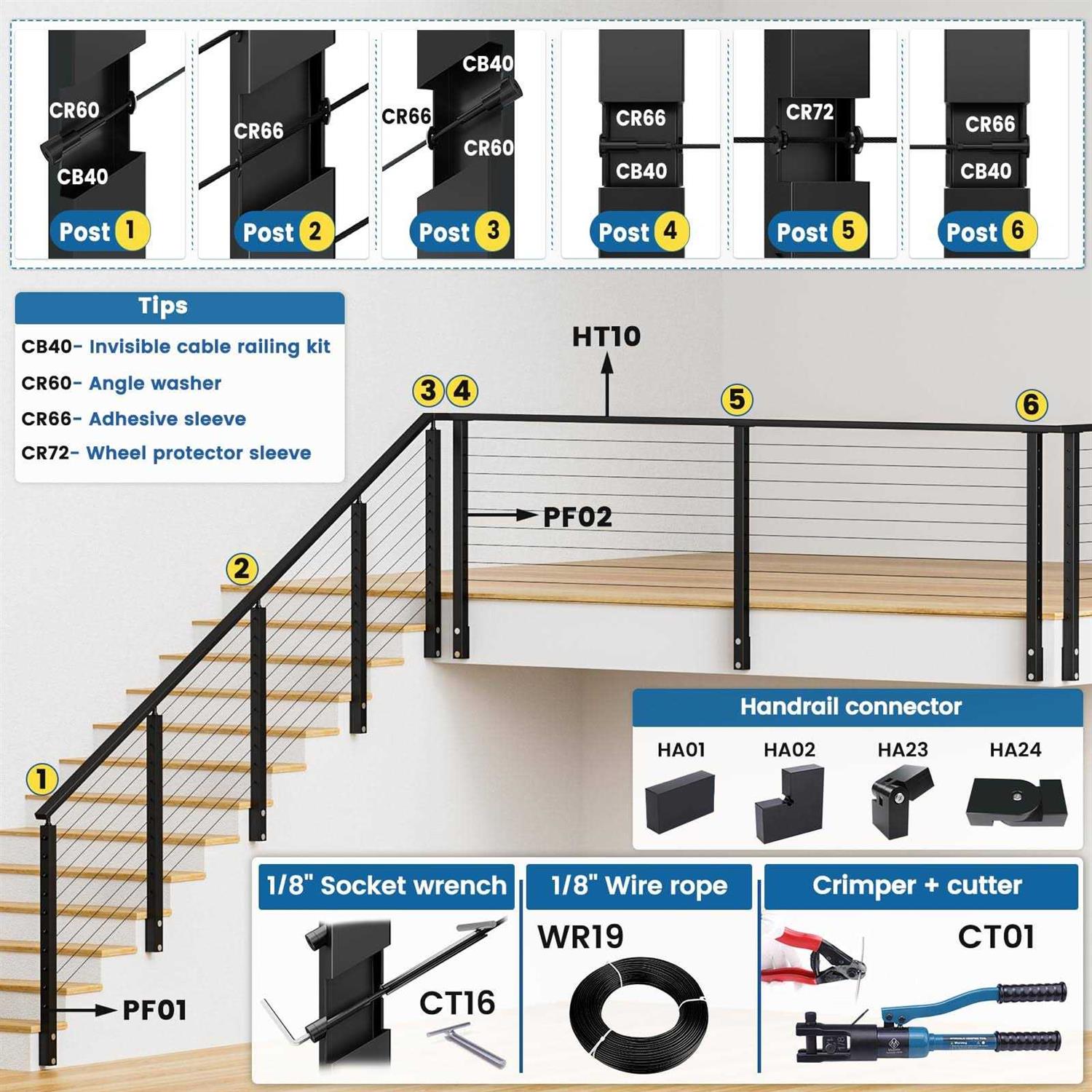 MUZATA 1/8 Black Wire Rope T316 Stainless Steel Marine Grade for Indoor Interior Cable Railing Aircraft Stair Deck Fencing 7×7 Strand DIY - Inhomebuy