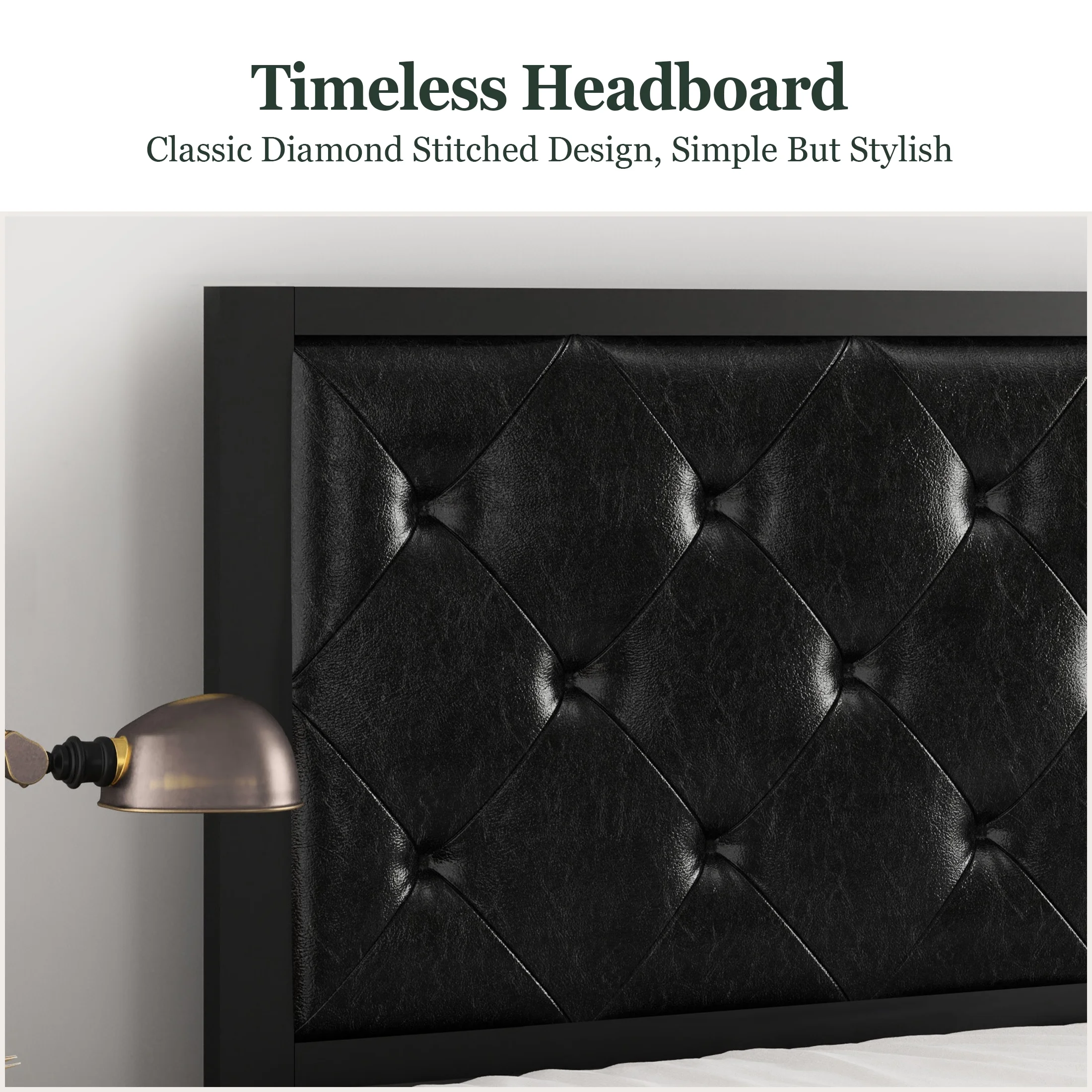 Amolife Twin Size Metal Bed Frame with Upholstered Headboard, Dark Grey - Inhomebuy