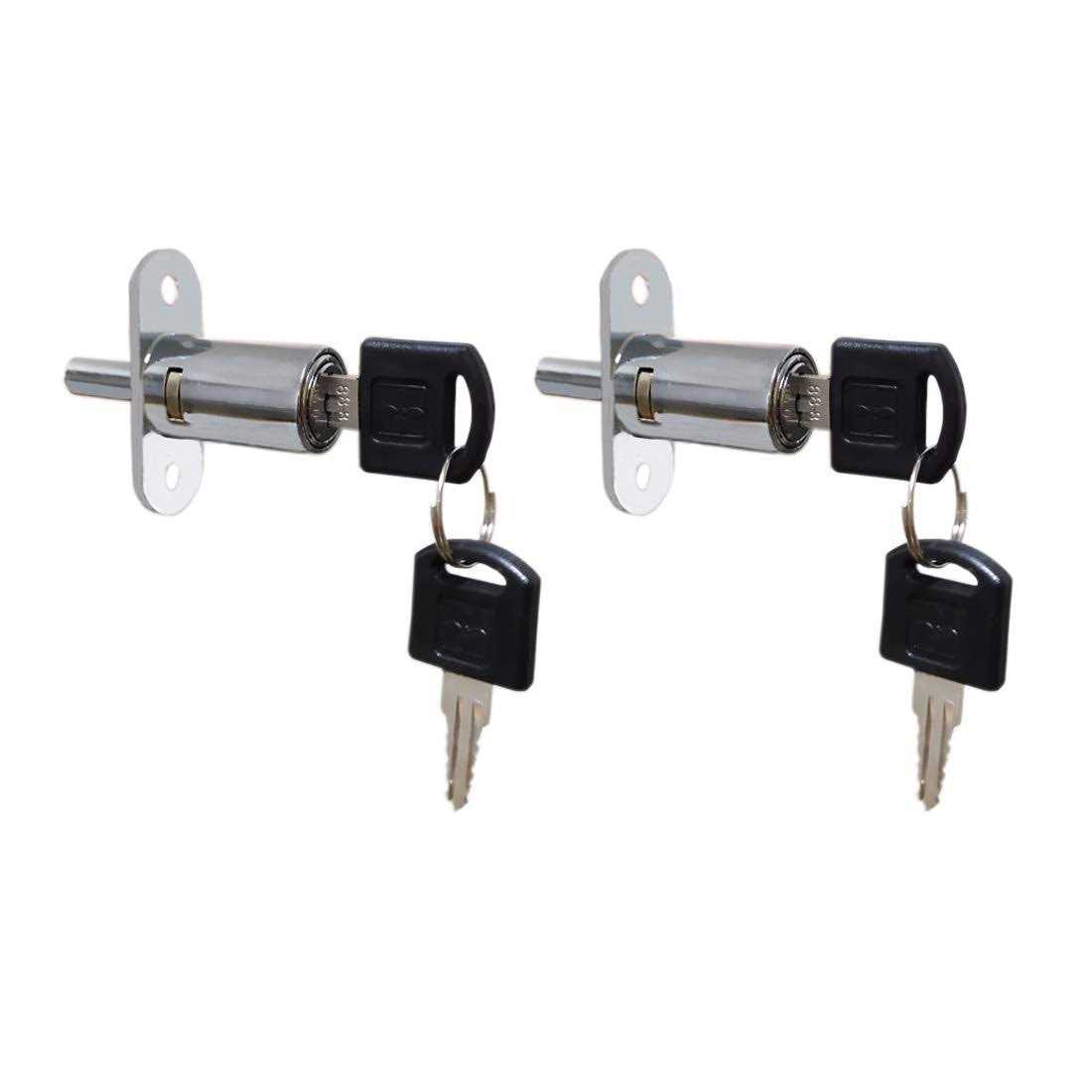 VictorsHome Push Plunger Lock 19mm x Cylinder Head Chrome Plated Zinc Alloy Keyed 2 Pack - Inhomebuy