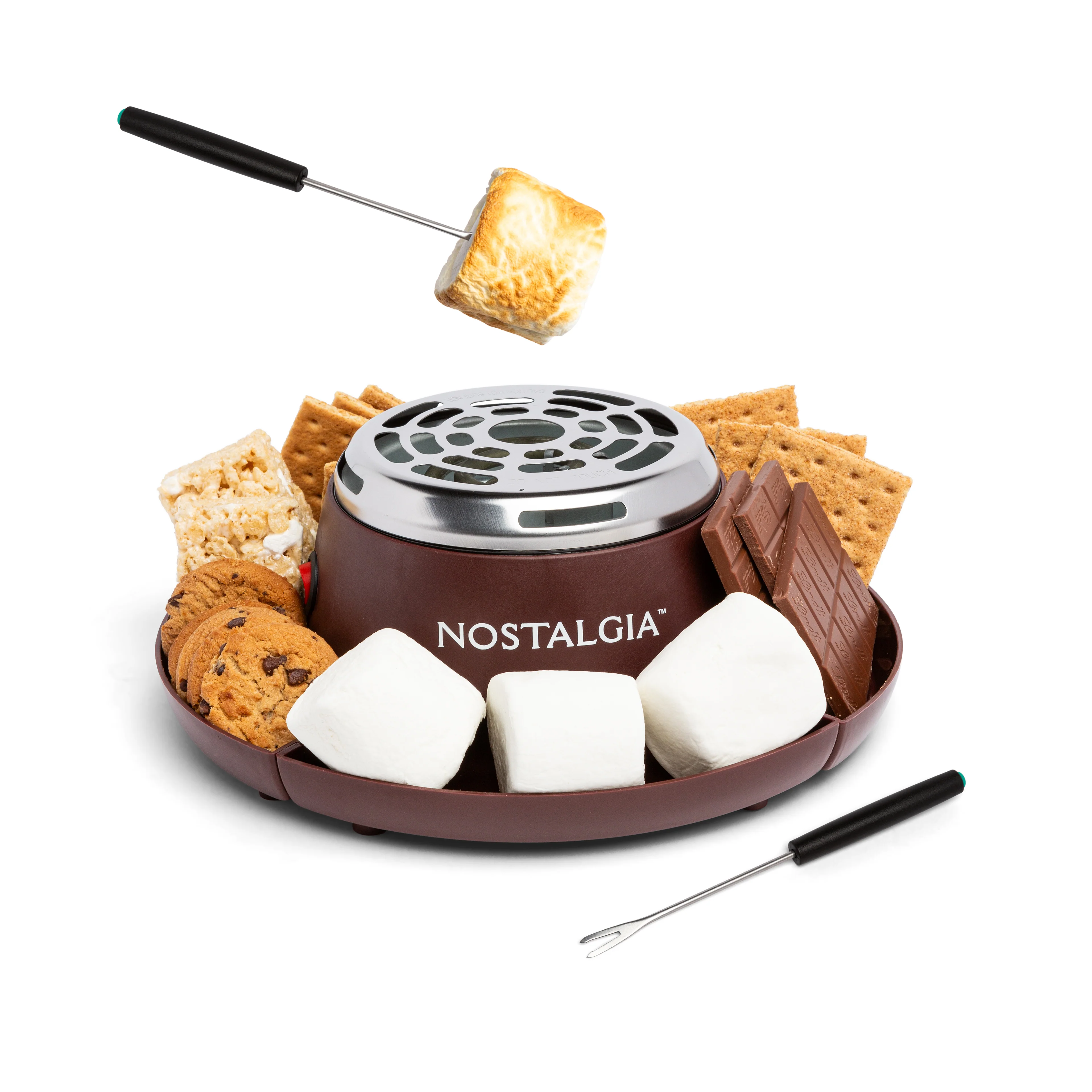 Indoor Electric Stainless Steel S'mores Maker with 4 Compartment Trays for Graham Crackers, Chocolate, Marshmallows and 2 Roasting Forks - Inhomebuy