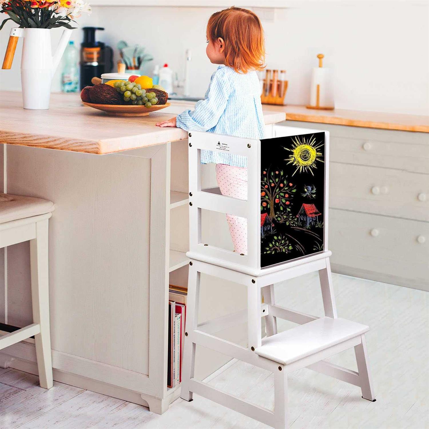 NEEDUX Kids Kitchen Step Stool with Chalkboard & Safety Rail for Toddlers 18 Months and Older - Inhomebuy
