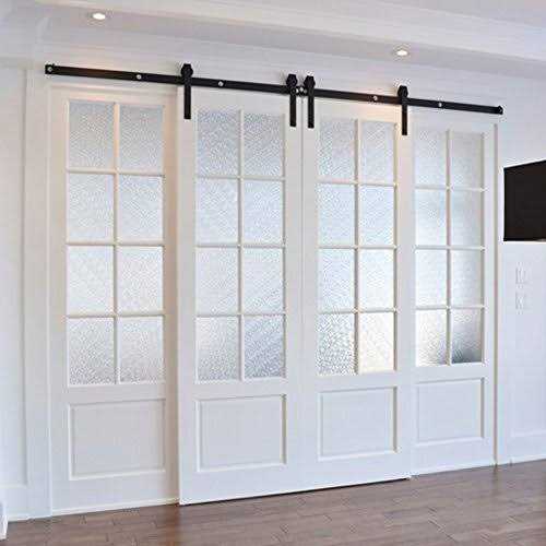 WINSOON 5-18FT Sliding Barn Wood Door Hardware Cabinet Closet Kit Antique Style for Double Doors Black Surface - Inhomebuy