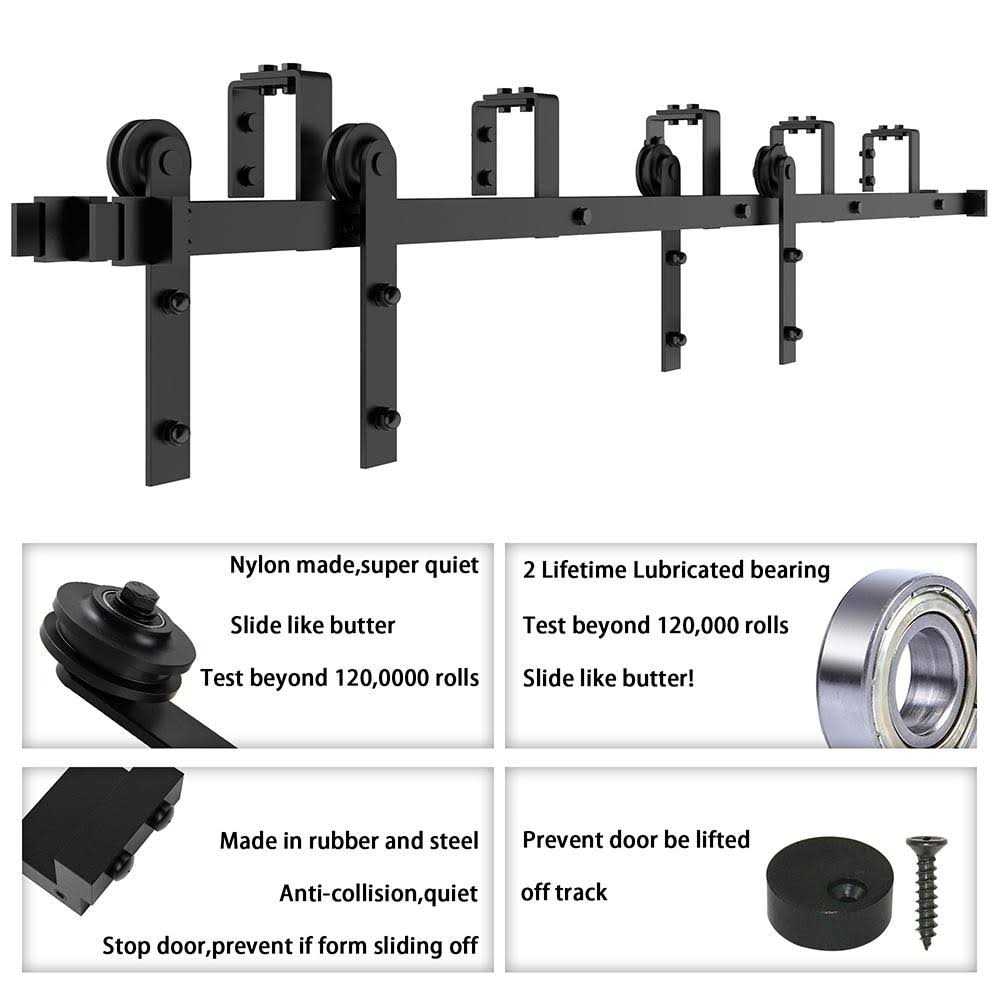 WINSOON Single Track Bypass Sliding Barn Door Hardware Kit for Double Doors Low Ceiling - Inhomebuy