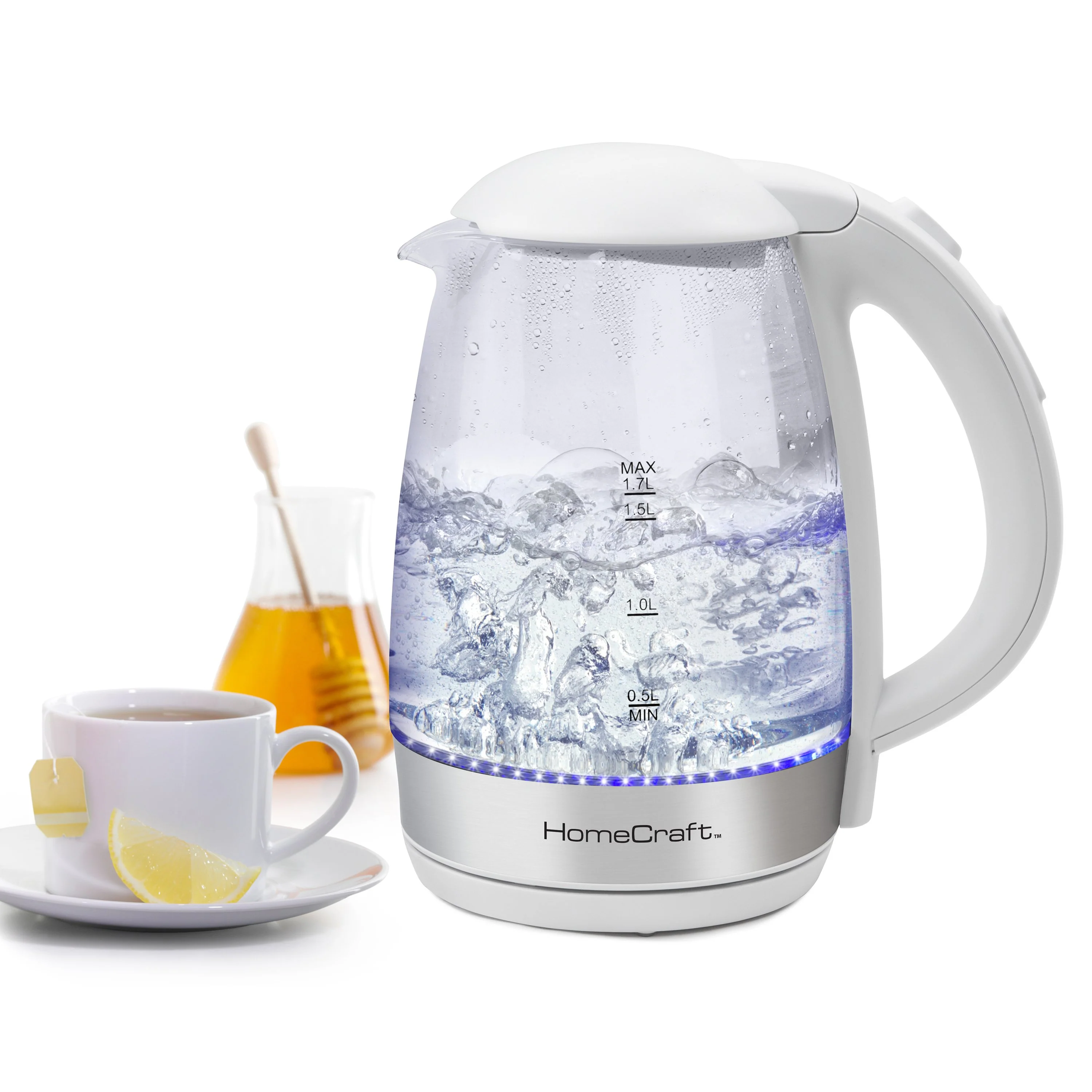 HomeCraft 1.7L Electric One-Touch Control Glass Kettle - Inhomebuy