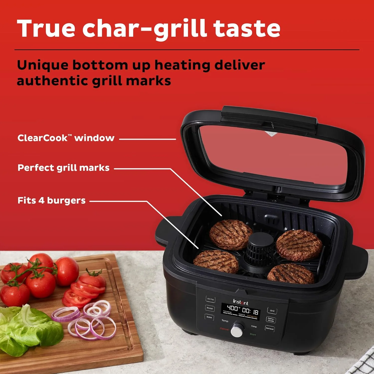 Instant Pot Indoor Grill & Air Fryer: 6-in-1 functions: grill, air fry, bake, broil, roast, dehydrate | 140-8001-01 - Inhomebuy