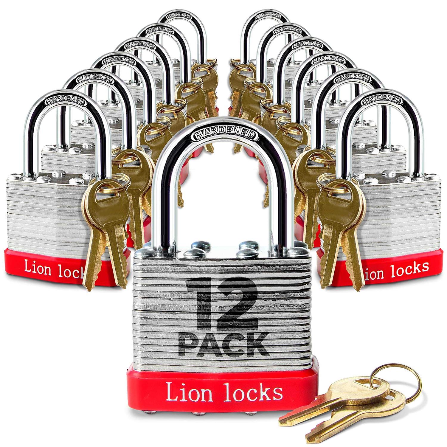 Lion Locks 12 Keyed-Alike Padlocks w/ 1.25” Shackle Keys - Inhomebuy