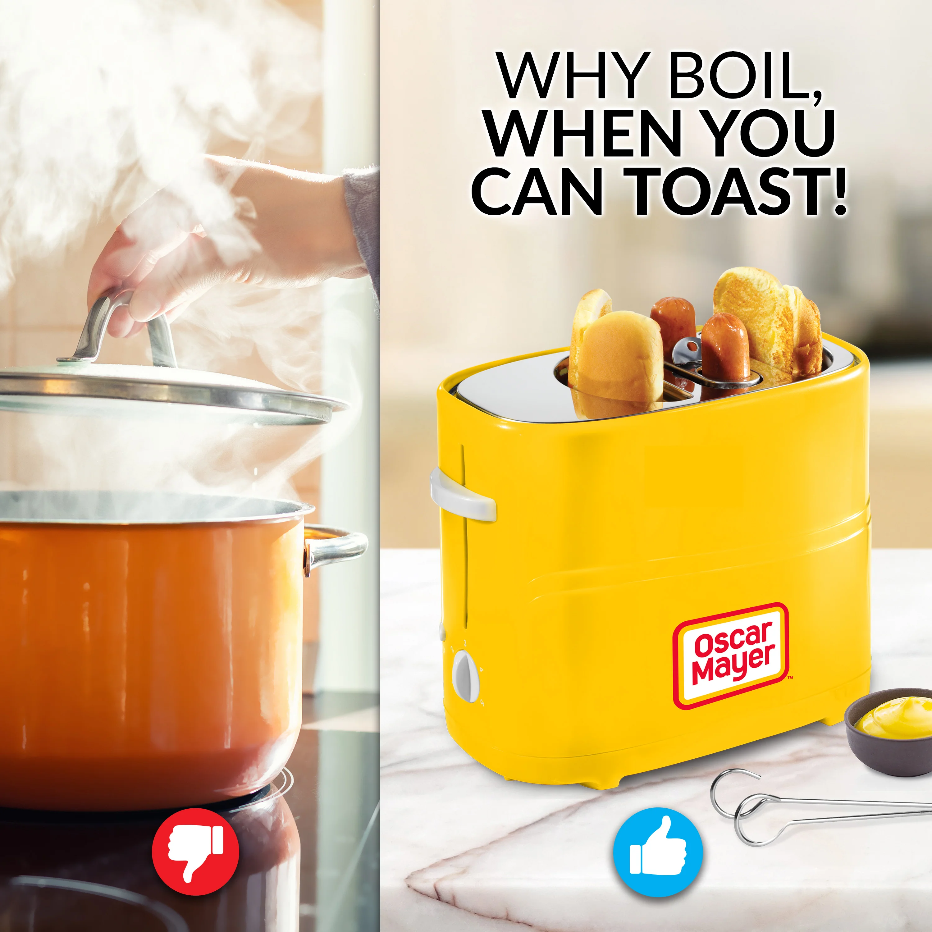 Oscar Mayer 2 Slot Hot Dog and Bun Toaster with Mini Tongs - Inhomebuy