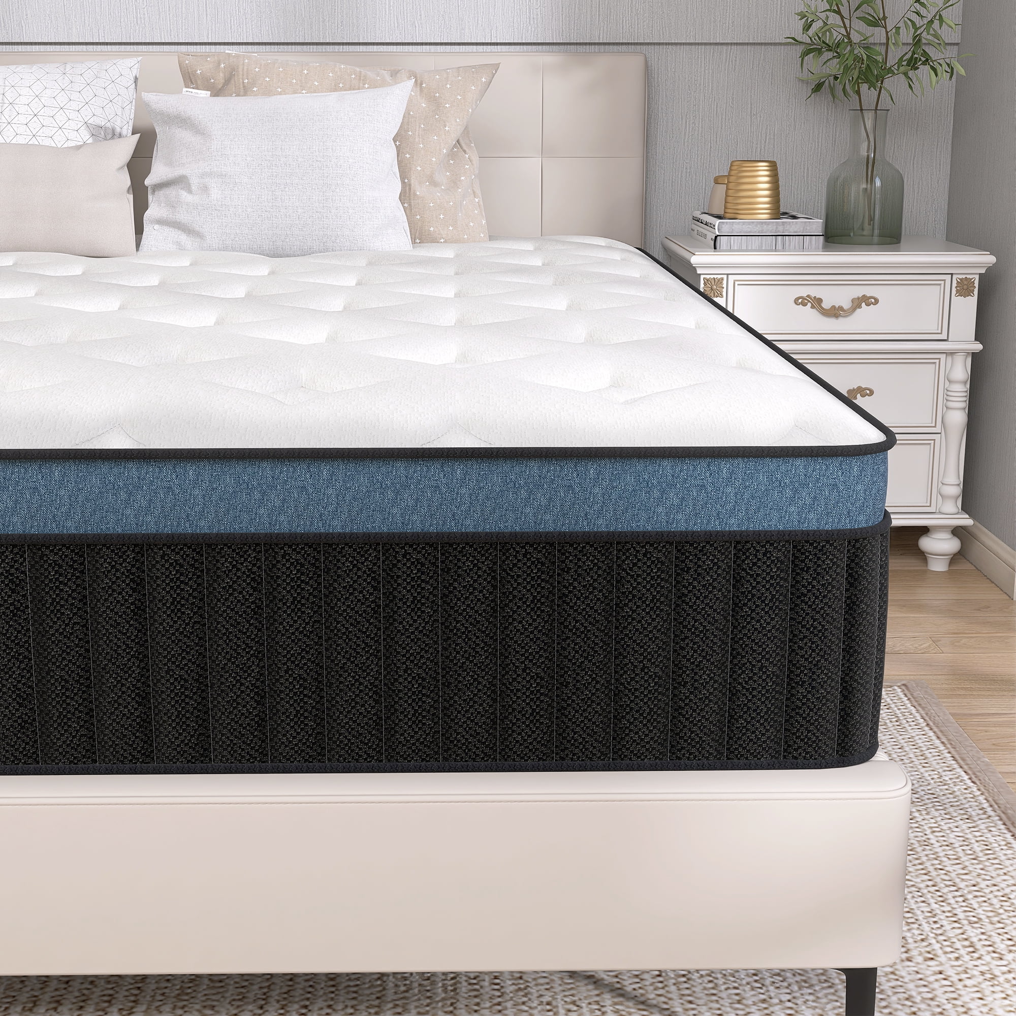14 inch Queen Mattresses, Pocket Spring Hybrid Mattress with Gel Memory Foam for Cool Sleep,Medium Firm - Inhomebuy