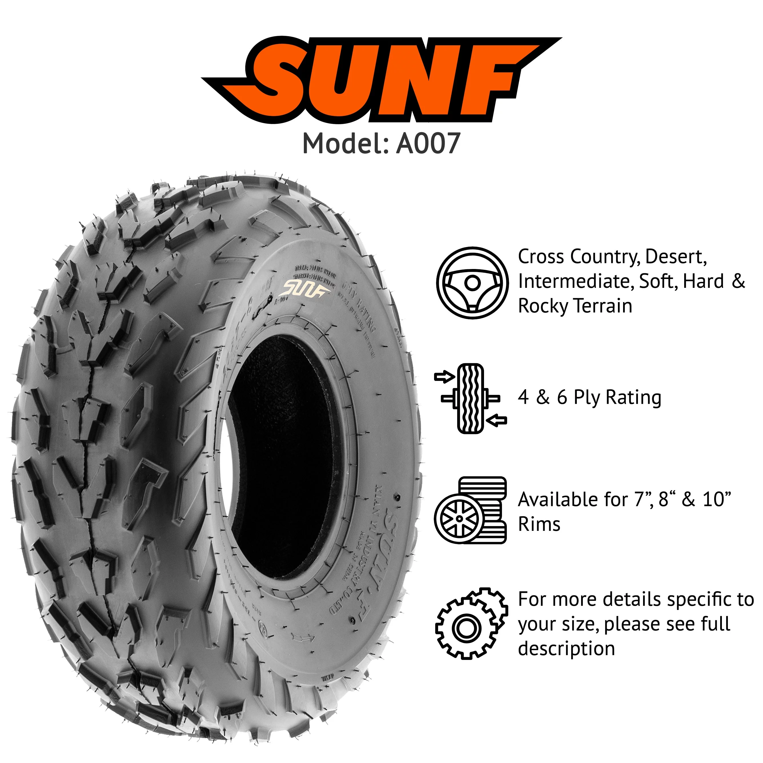 SunF All Trail ATV UTV Tires 18x7-7 4 PR A007 (Pair of 2) - Inhomebuy