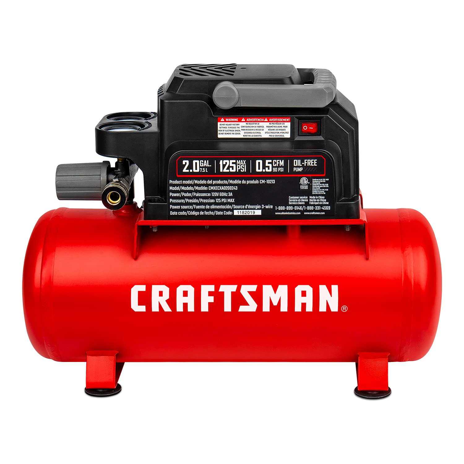 Craftsman 2 gal Horizontal Portable Air Compressor 125 psi 0.33 HP - Inhomebuy