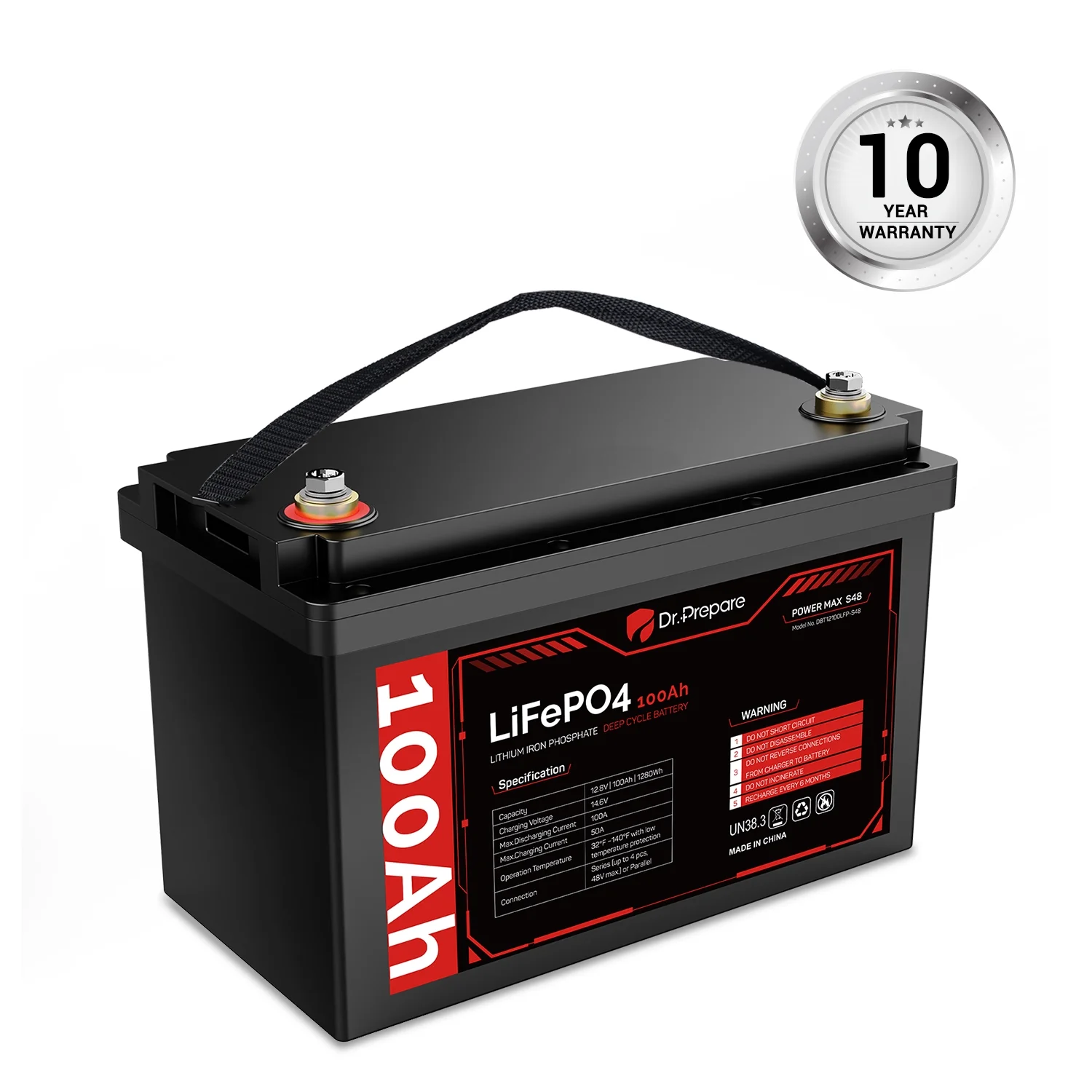 Dr.Prepare 12V 100Ah LiFePO4 Lithium Deep Cycle Battery - Connect In Series [10-year Warranty] - Inhomebuy