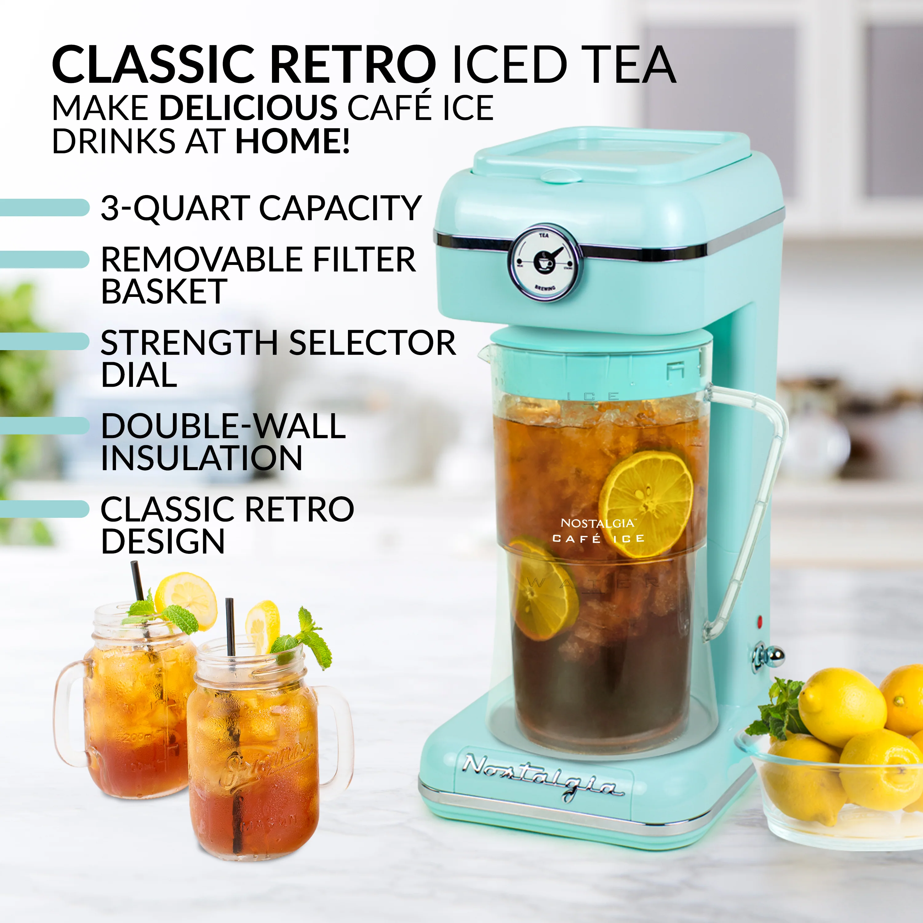Classic Retro 3-Quart Iced Tea & Coffee Brewing System With Plastic Pitcher, Aqua - Inhomebuy
