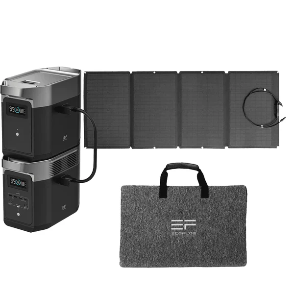 EcoFlow Package - DELTA 2 Portable Power Station (1024Wh), Extra Battery, 1 x Bifacial Portable Solar Panel (220W) and Waterproof Bag - Inhomebuy