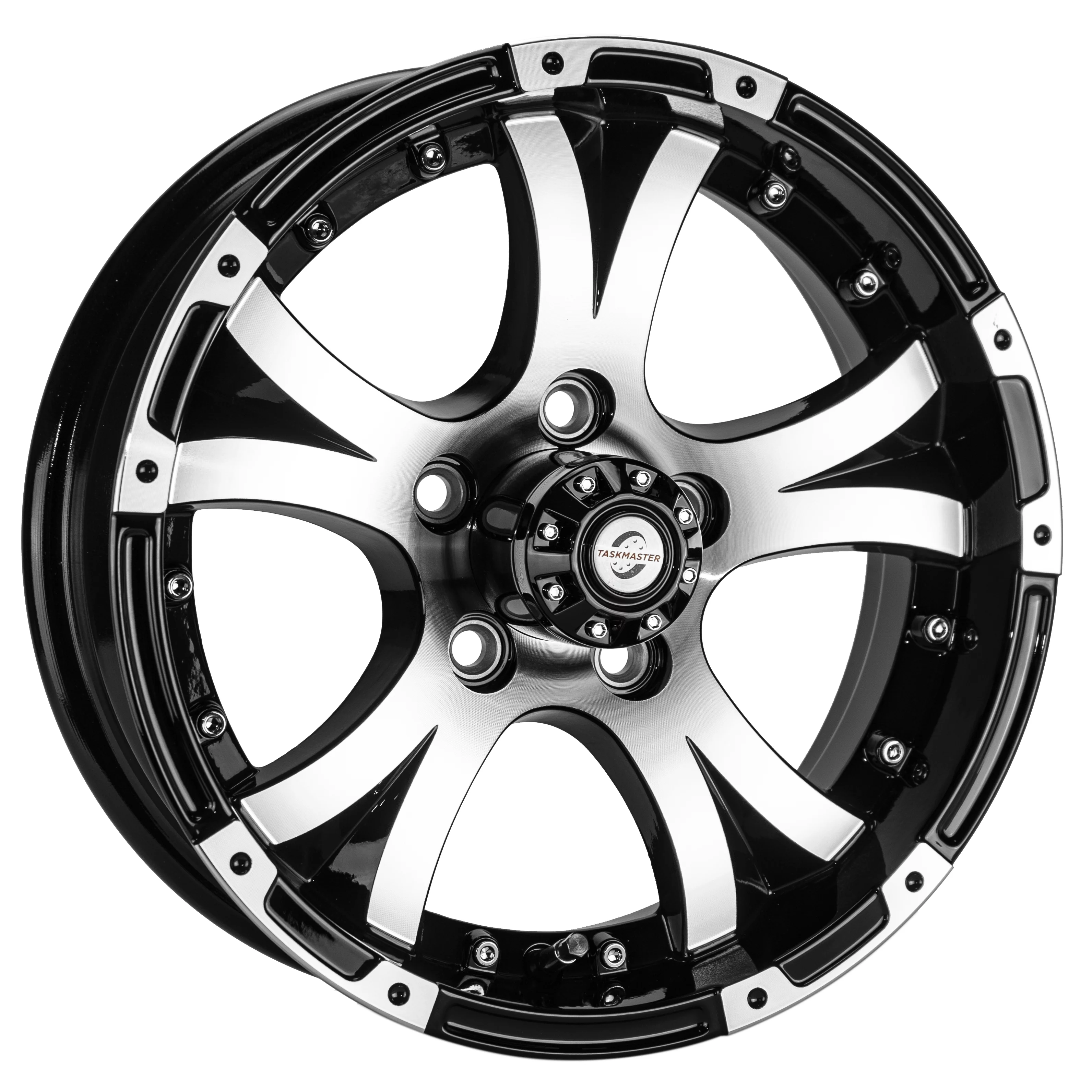 Viking Series Machined Lip and Face Gloss Black Aluminum Trailer Wheel with Black Cap - 15