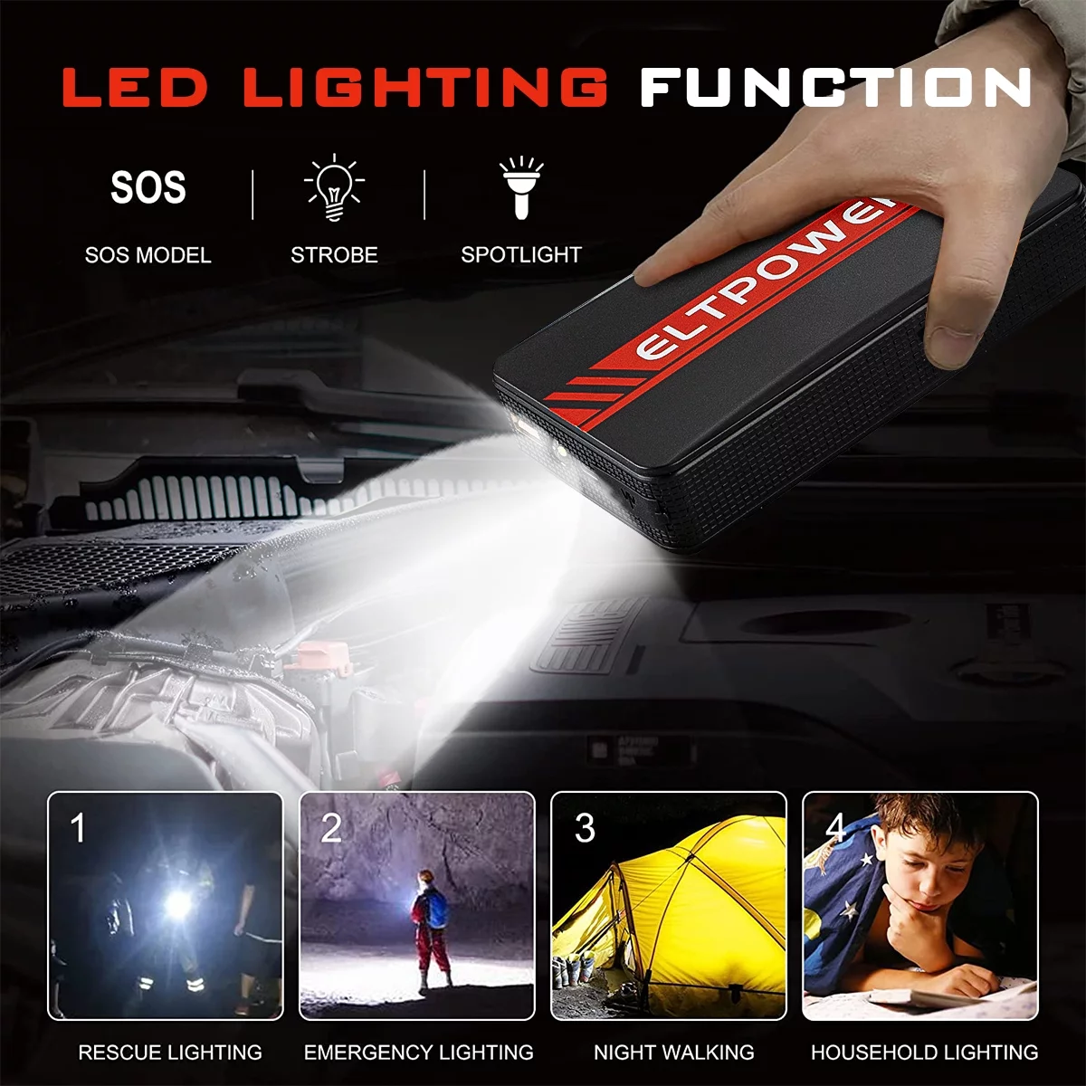 ELTPOWER 20000mAh Car Battery Jump Starter for Up to 9L Gas 7L Diesel, 2000A Peak Auto Car Jump Starter with LED and USB Quick Charge 3.0 - Inhomebuy