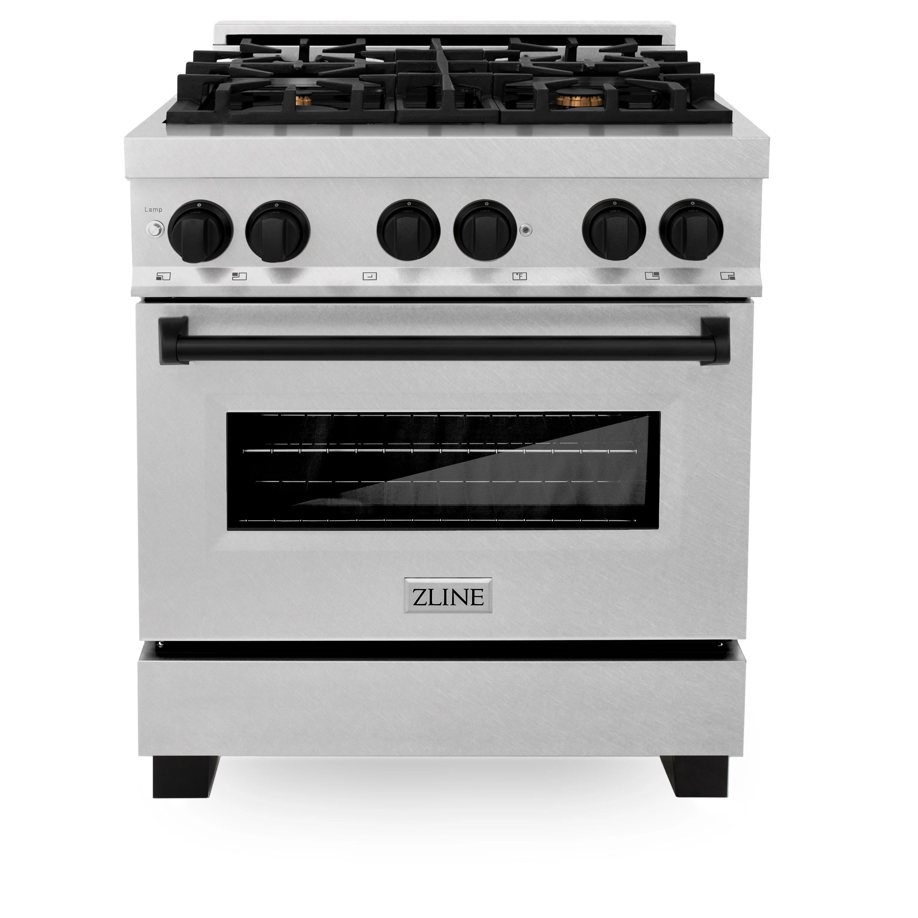 ZLINE Autograph Edition 30 in. Range with Gas Burner/Electric Oven in DuraSnow® Stainless Steel with Matte Black Accents, RASZ-SN-30-MB - Inhomebuy