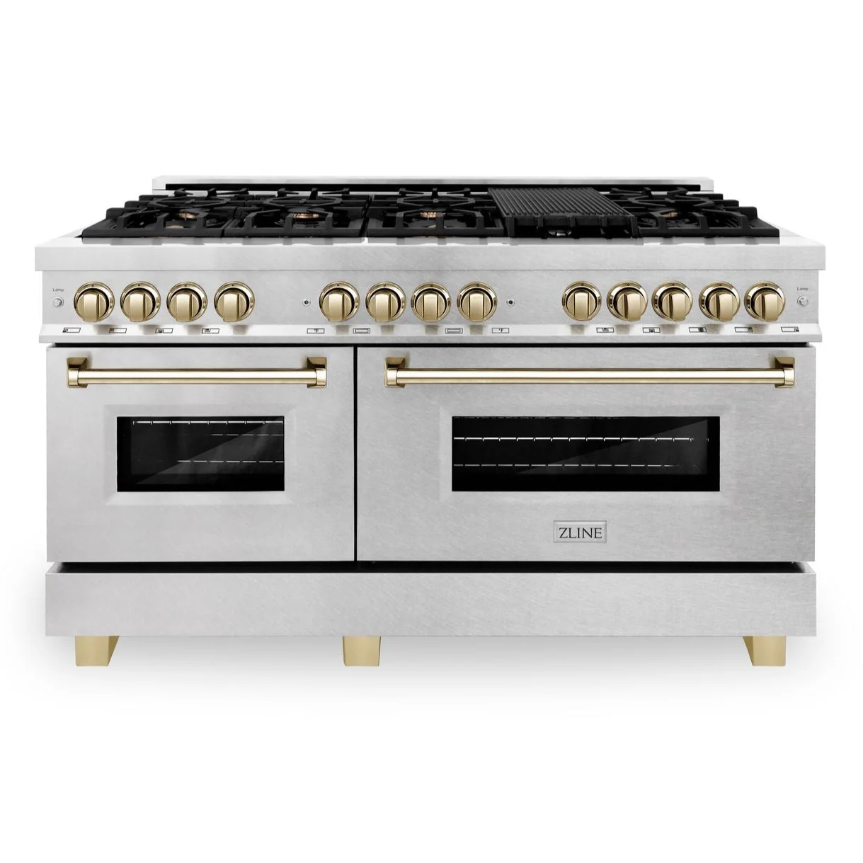 ZLINE 60 Inch Autograph Edition Dual Fuel Range in DuraSnow® Stainless Steel with Gold Accents, RASZ-SN-60-G - Inhomebuy
