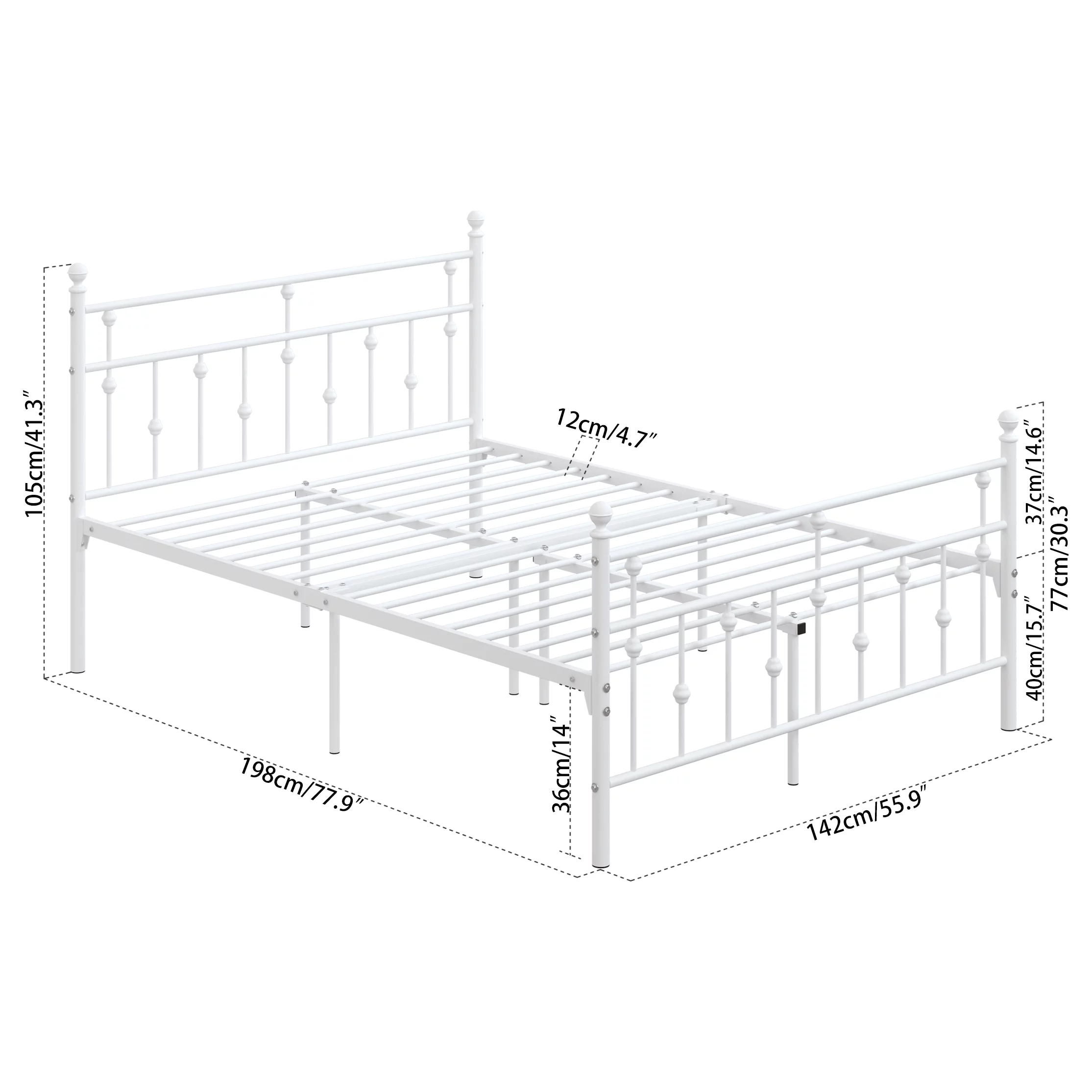Yoneston Full Size Metal Platform Bed Frame with Retro Headboard Footboard, 14