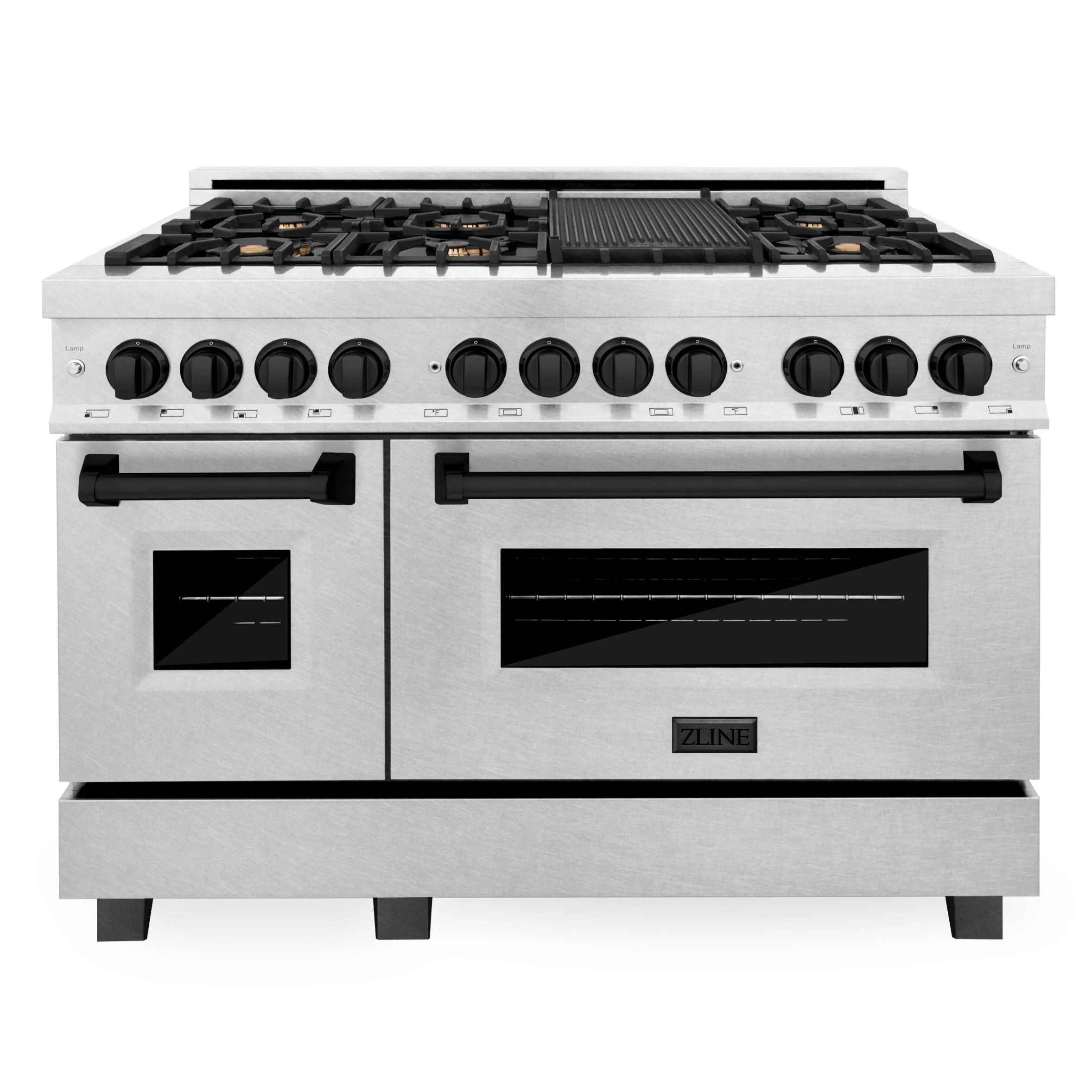 ZLINE Autograph 48 in. Gas Burner/Electric Oven in DuraSnow® Stainless Steel with Matte Black Accents, RASZ-SN-48-MB - Inhomebuy
