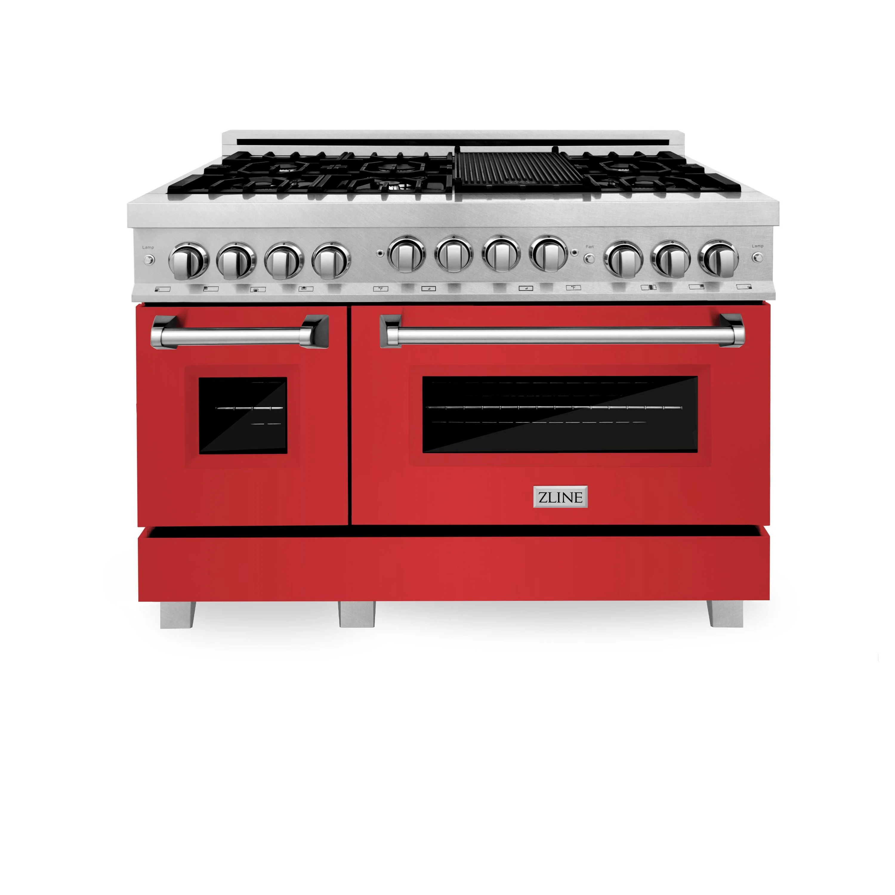 ZLINE 48 In. 6.0 cu. ft. Range with Gas Stove and Gas Oven in DuraSnow® Stainless Steel with Red Matte Doors, RGS-RM-48 - Inhomebuy
