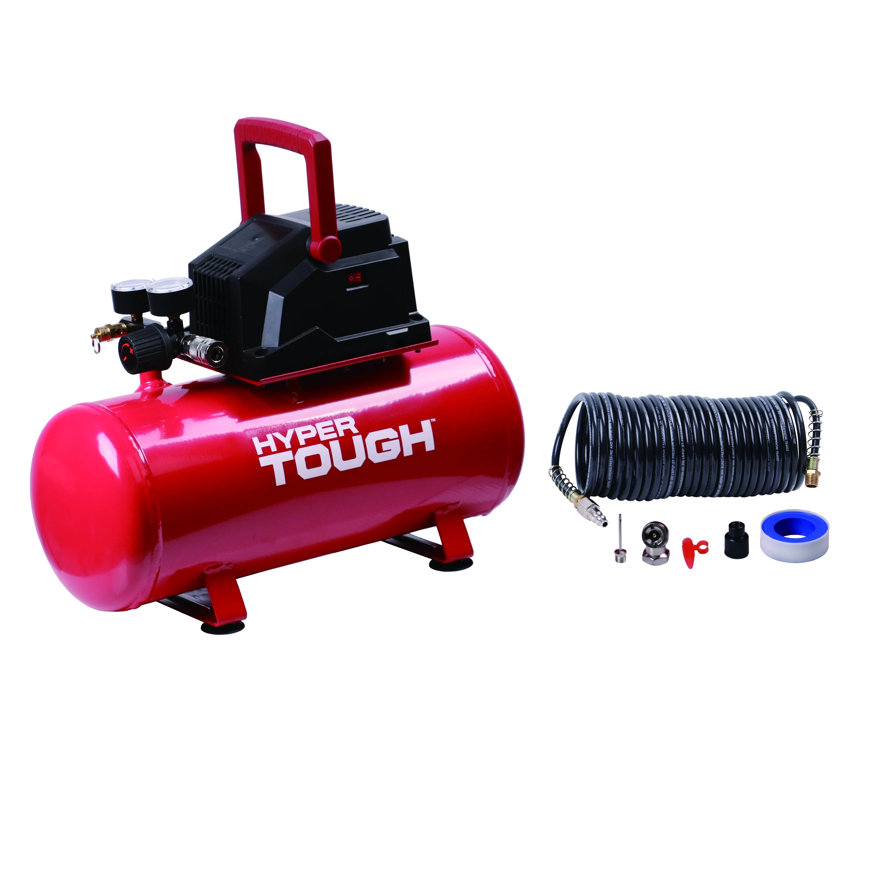 Hyper Tough 3 Gallon Oil Free Portable Air Compressor, 100PSI, Red - Inhomebuy