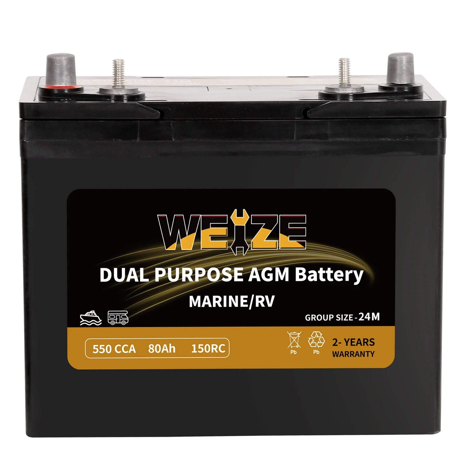 Weize 12V 80AH Dual Purpose AGM Battery, 150RC 550CCA BCI Group 24M Starter & Deep Cycle Sealed Marine & RV Battery - Inhomebuy