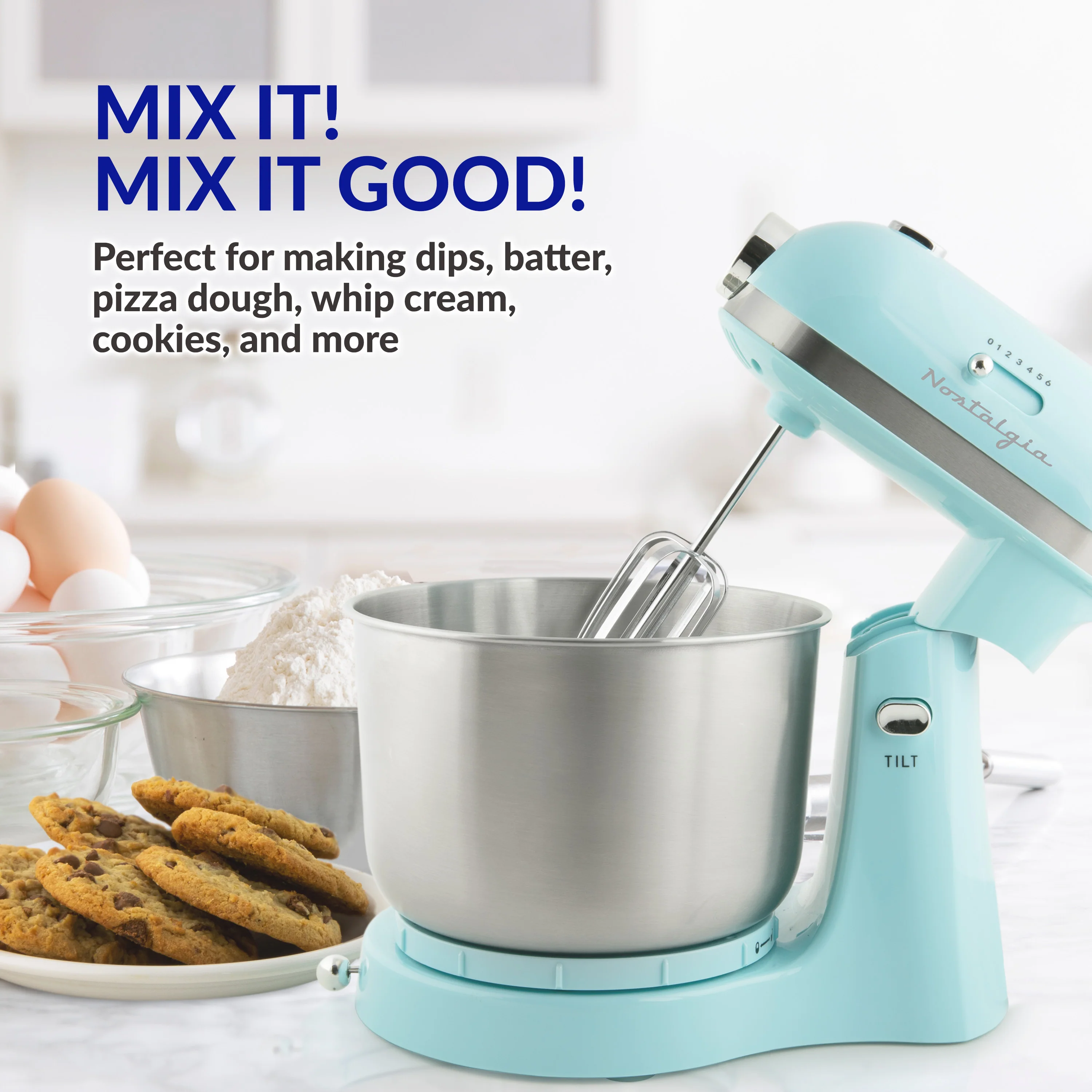 3.5 Qt Retro Stand Mixer with Tilt Head and Stainless Steel Bowl, Aqua - Inhomebuy