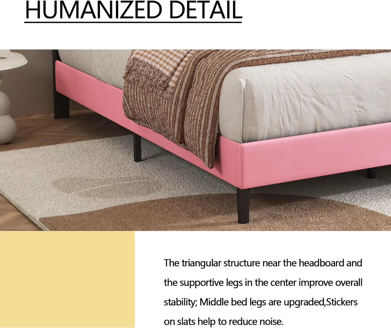 alazyhome Velvet Upholstered Platform Bed Frame Twin Size with Button Tufting Headboard , Easy Assembly, Pink - Inhomebuy