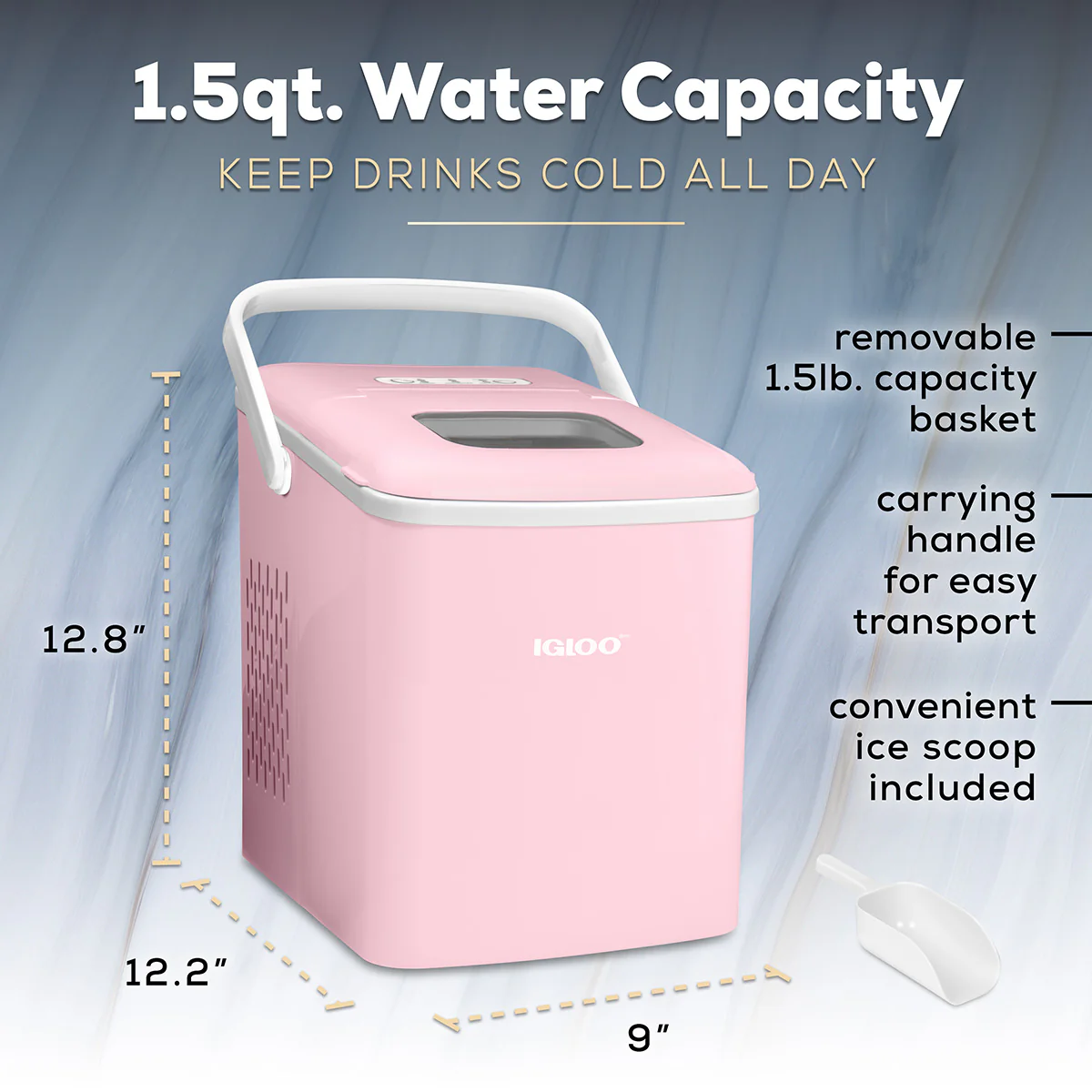 IGLOO® 26-Pound Automatic Self-Cleaning Portable Countertop Ice Maker Machine With Handle, Pink - Inhomebuy