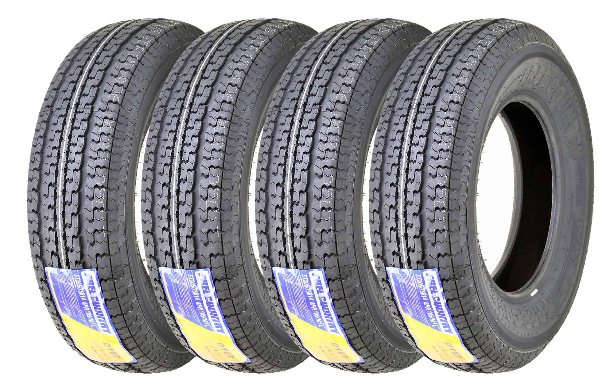 FREE COUNTRY Premium Trailer Tires ST 205/75R14 8PR Load Range D Steel Belted Radial w/Scuff Guard, Set of 4 - Inhomebuy