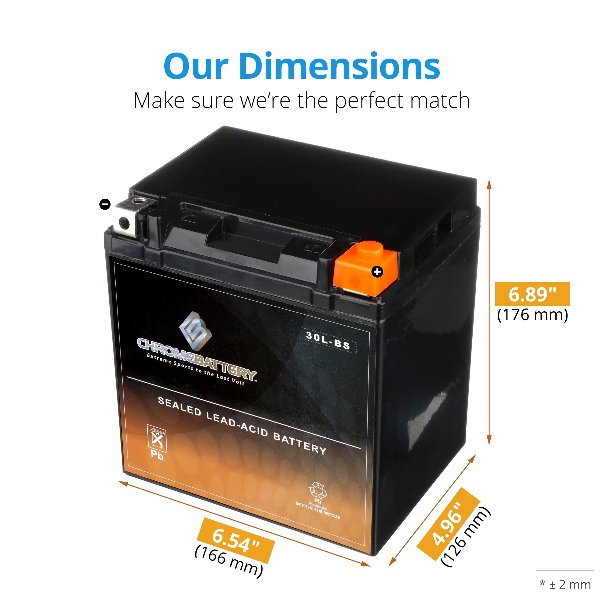 Chrome Battery Ytx30L-Bs Battery for Brp (Sea-Doo) 1500 Gtx 4-Tec 2004 - Inhomebuy