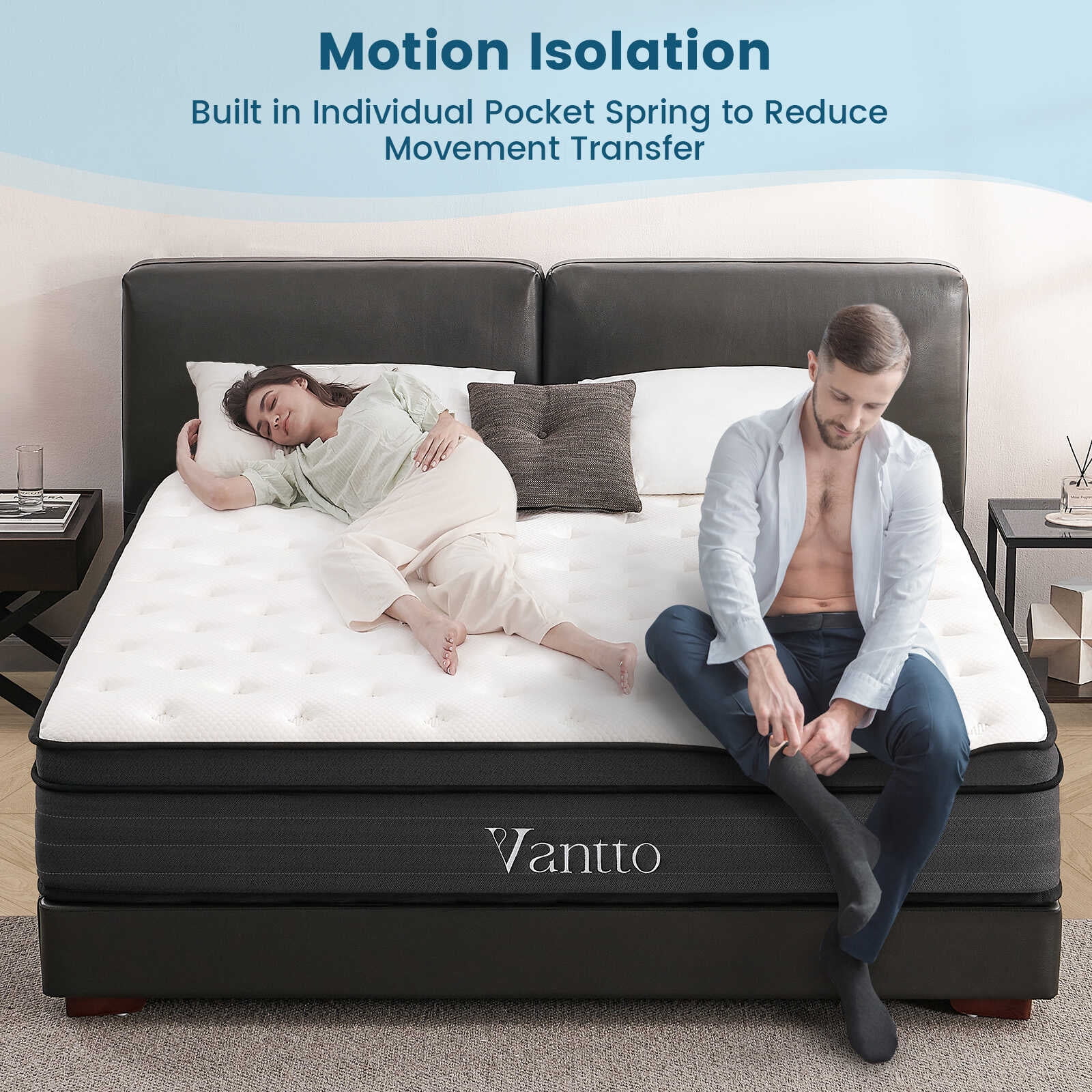 Vantto Twin Mattress, 10 Inch Memory Foam Hybrid Mattress, Individual Pocket Springs Mattress with Pressure Relief, Motion Isolation, CertiPUR-US, 100 Nights Trial - Inhomebuy