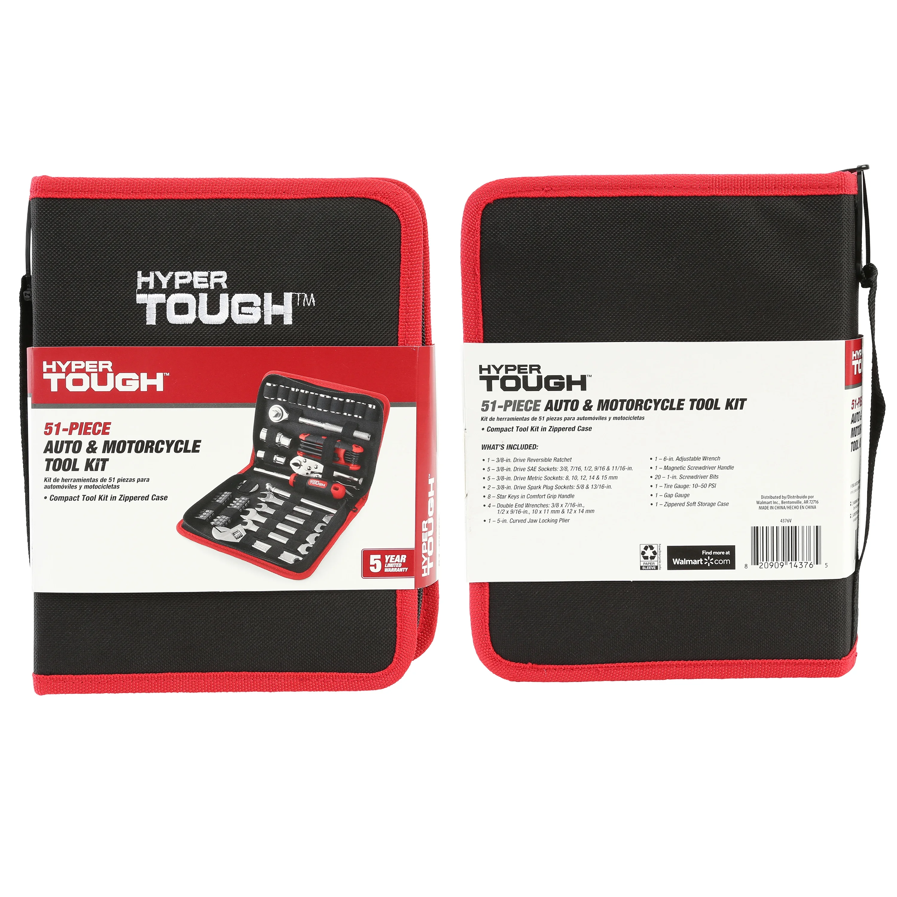 Hyper Tough 51-Piece Auto and Motorcycle Mechanic's Tool Kit, Model 4376V - Inhomebuy