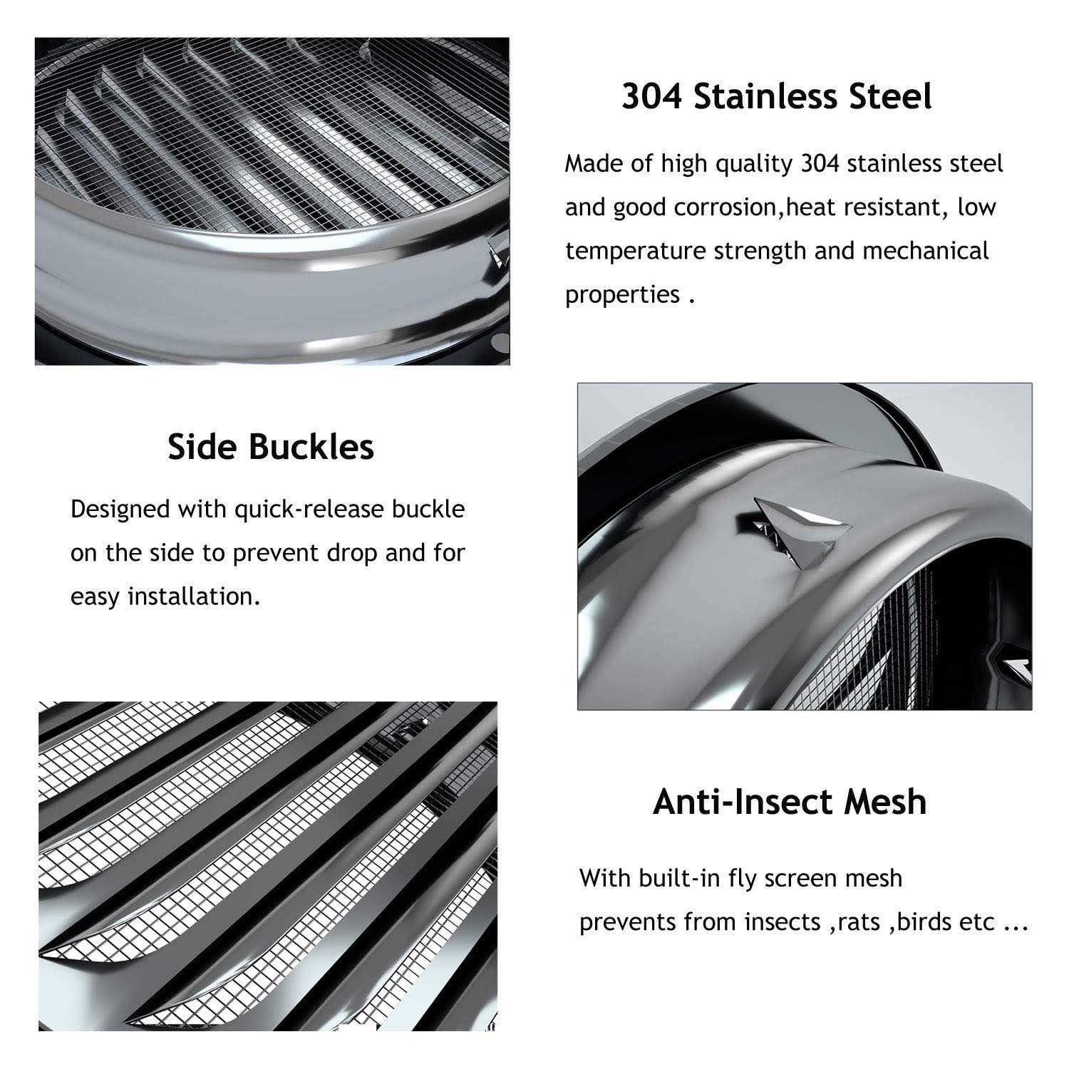 FGBB Stainless Steel Air Vents Louvered Grille Cover Vent Hood Flat Ducting Ventilation Air Vent Wall Air Outlet with Fly Screen Mesh for House - Inhomebuy