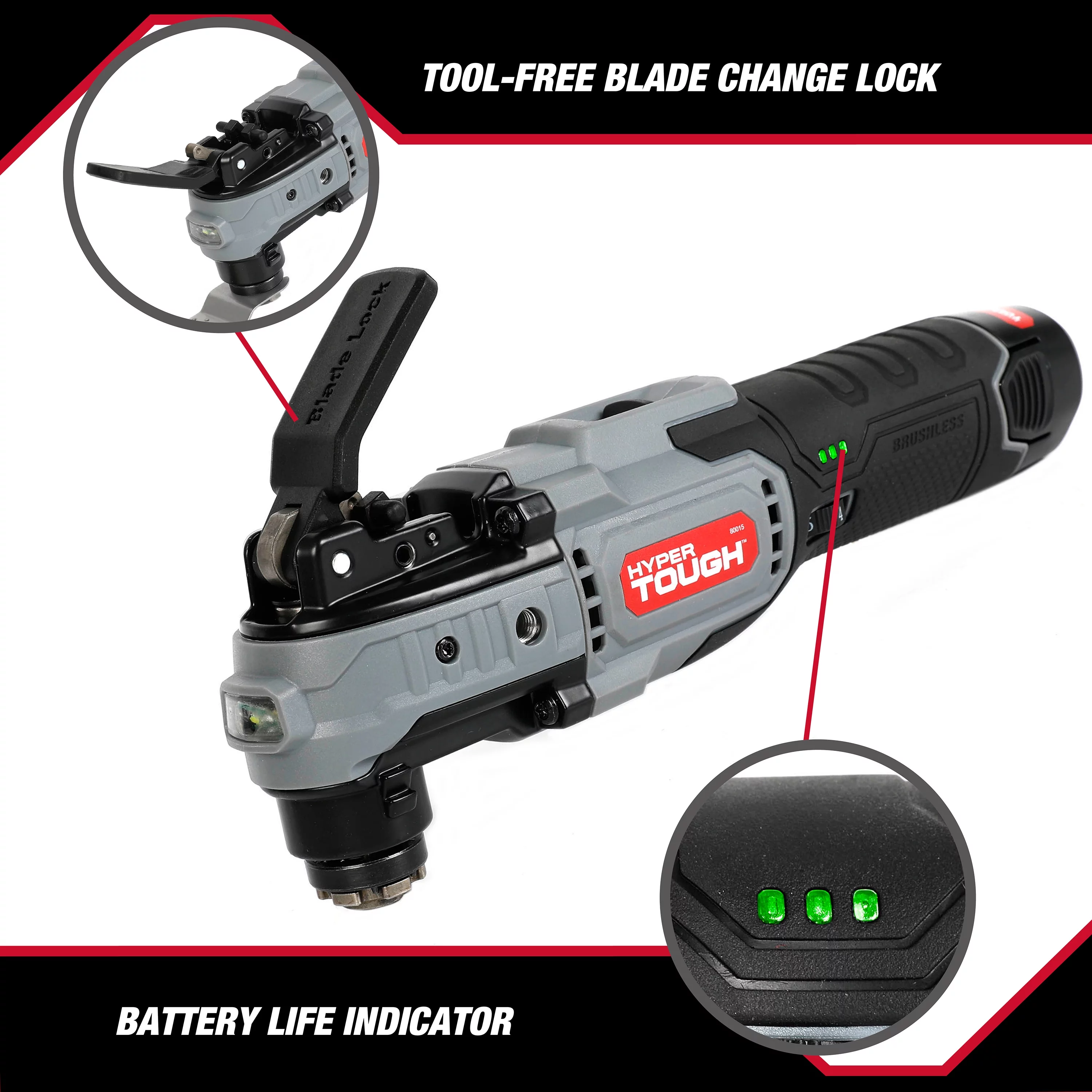 Hyper Tough 12V Max Lithium-Ion Brushless Oscillating Multi-Tool with 1.5Ah Battery and Charger, 80015 - Inhomebuy