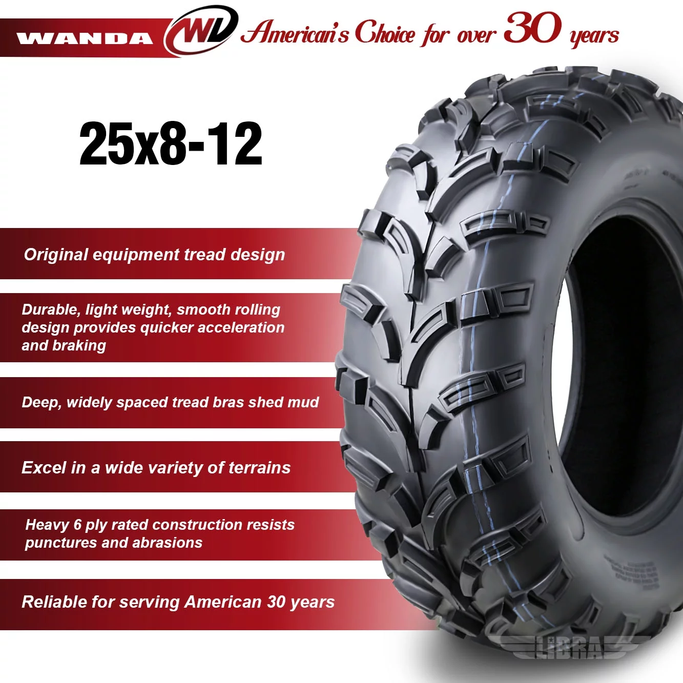 Wanda ATV/UTV Tires 25x8-12 25x8x12 /6PR P373 - 10243, Set 2 - Inhomebuy