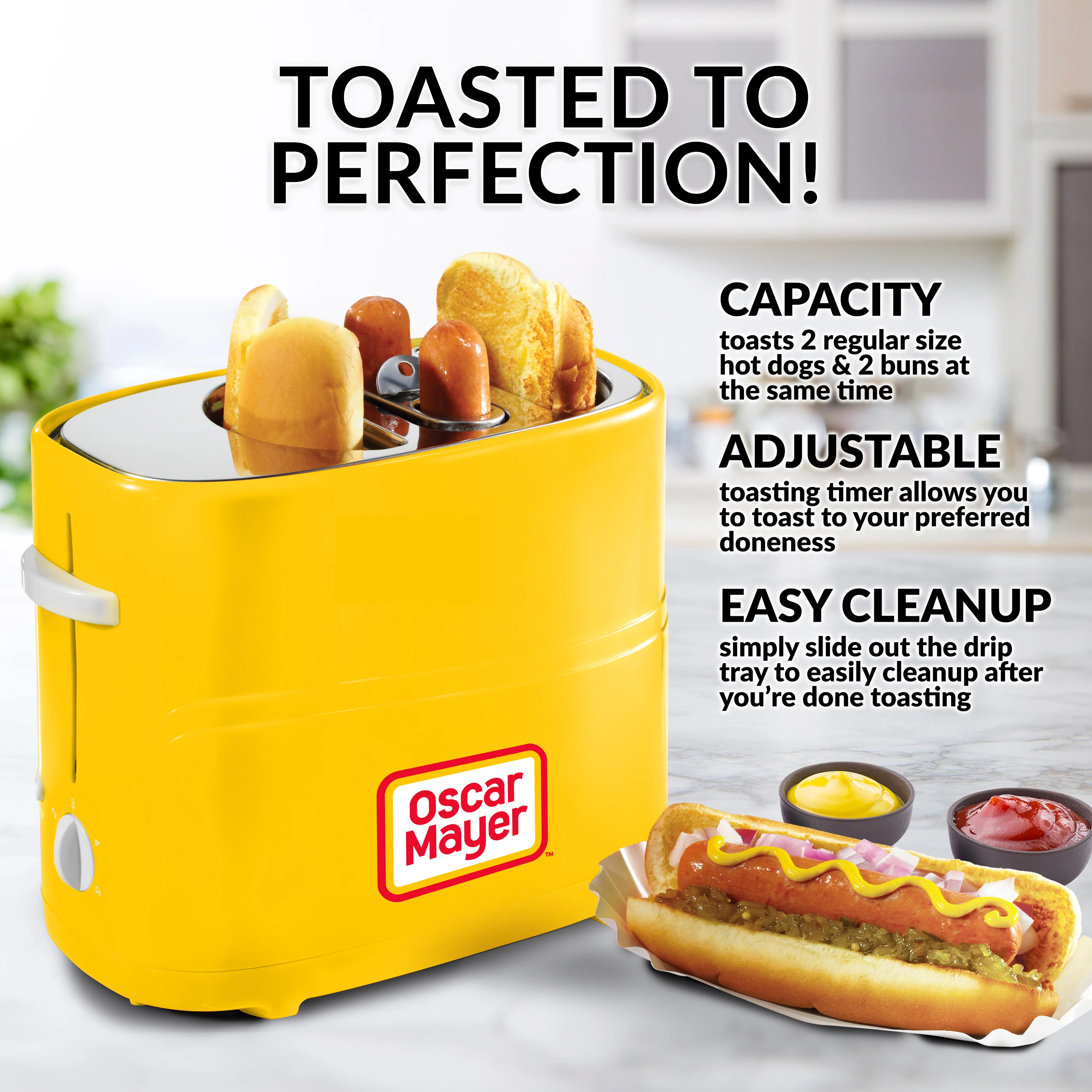 Oscar Mayer 2 Slot Hot Dog and Bun Toaster with Mini Tongs - Inhomebuy