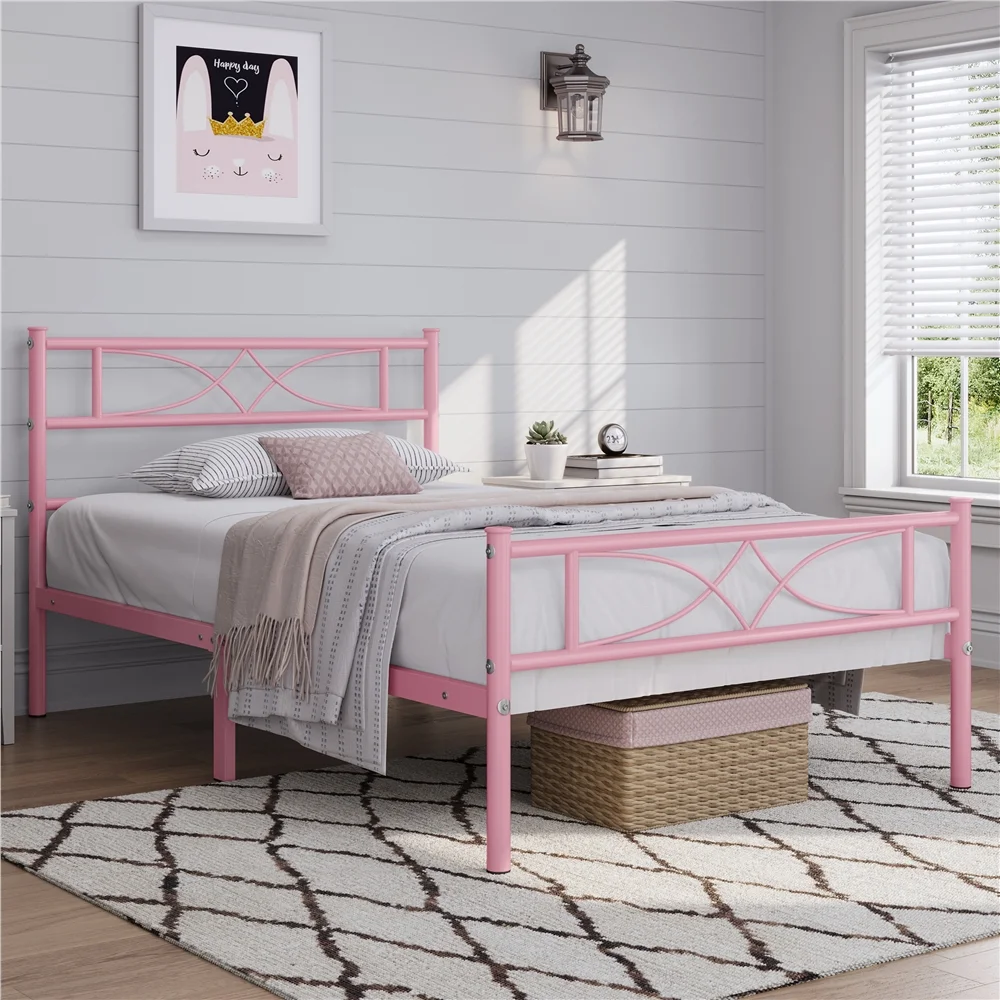 Topeakmart Metal Twin Bed Frame with Curved Design Headboard and Footboard, Black - Inhomebuy