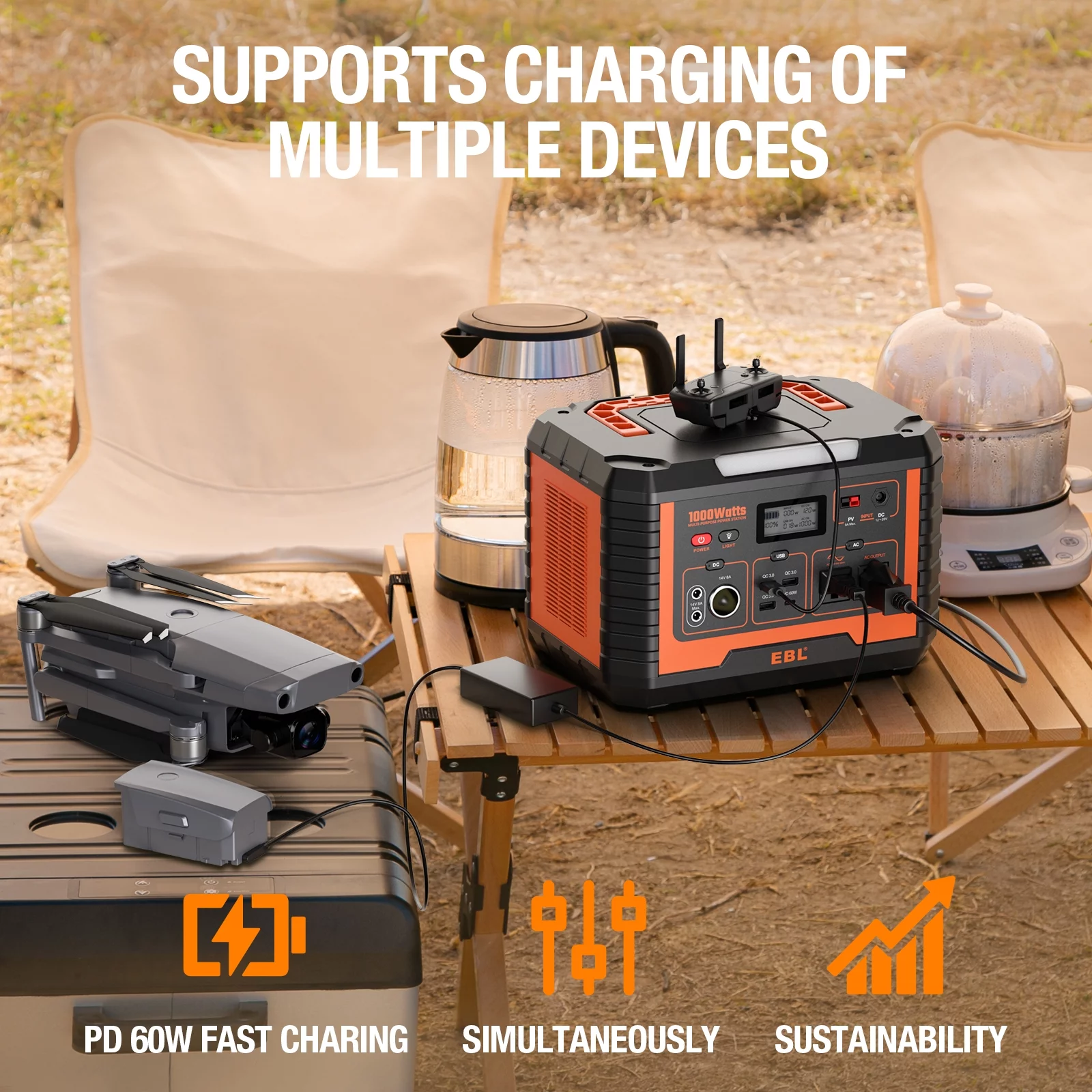1000W Portable Solar Power Station Generator Emergency Backup Power Bank Camping - Inhomebuy