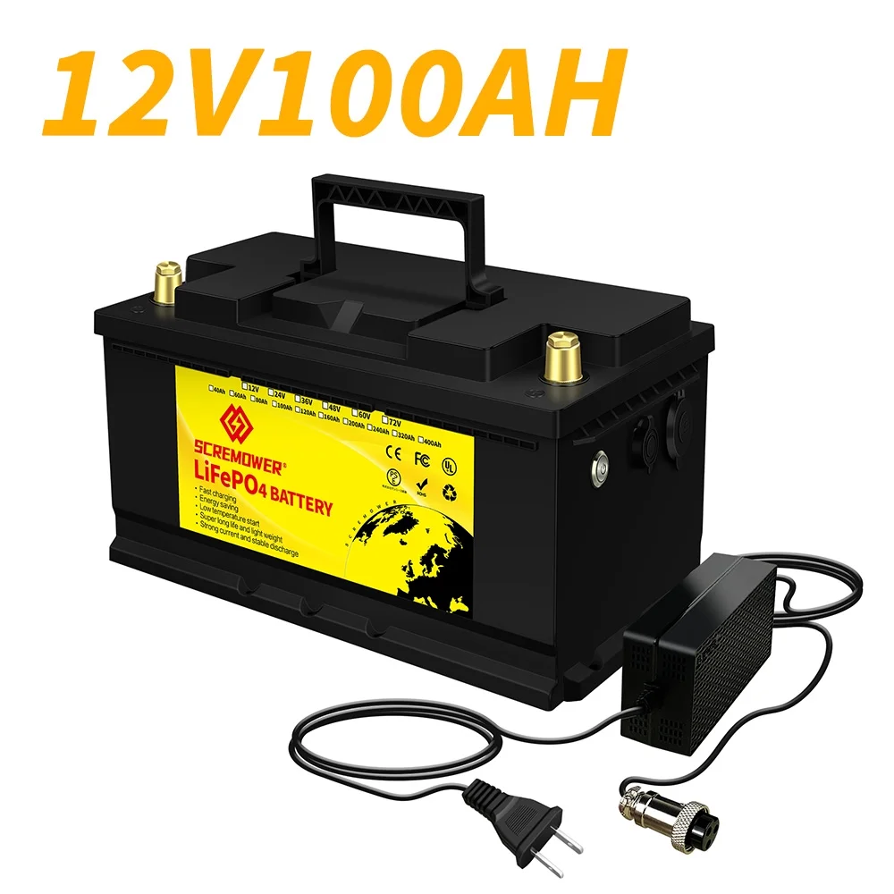 LiFePO4 Battery 12V 100Ah, 5000-15000 Deep Cycles Lithium Iron Battery with BMS for Campers RV Solar Golf Carts,  Backup Power,4S4P - Inhomebuy