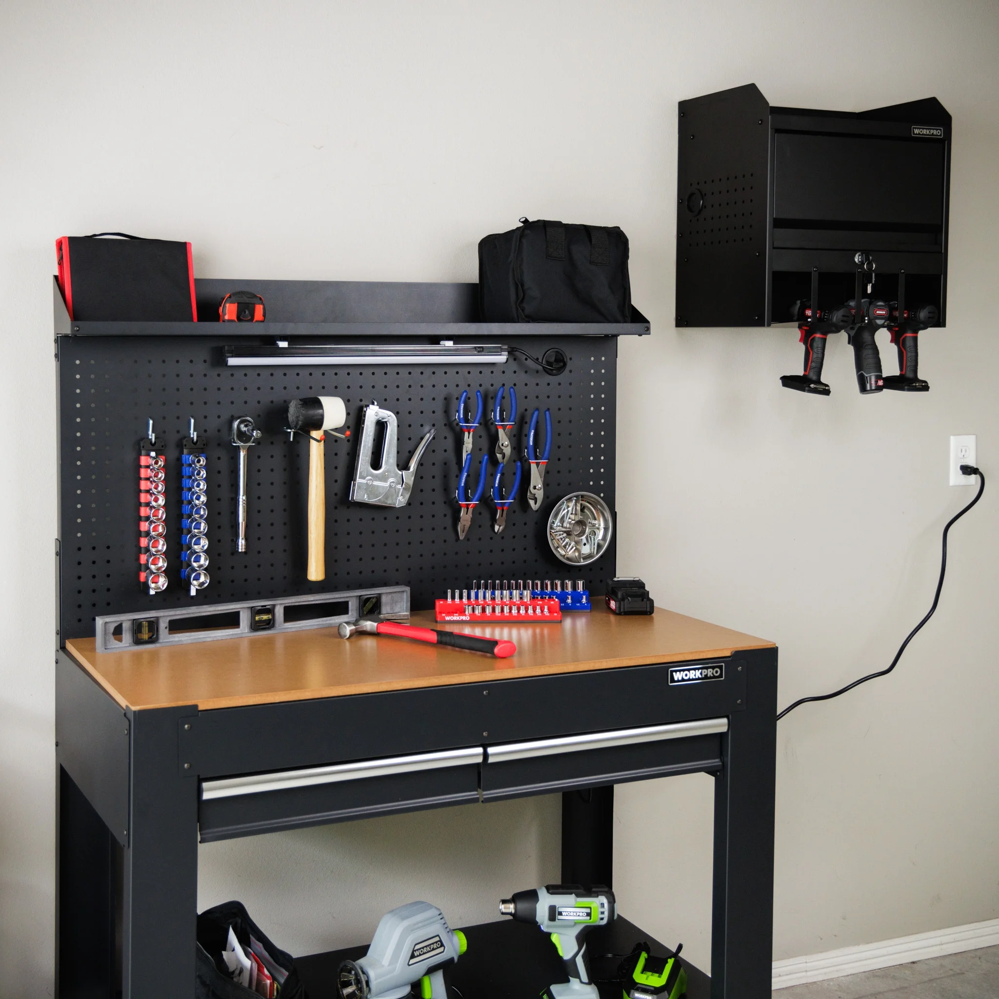 Workpro 45-in Multipurpose Workbench with LED Light & Power Strip, Steel - Inhomebuy