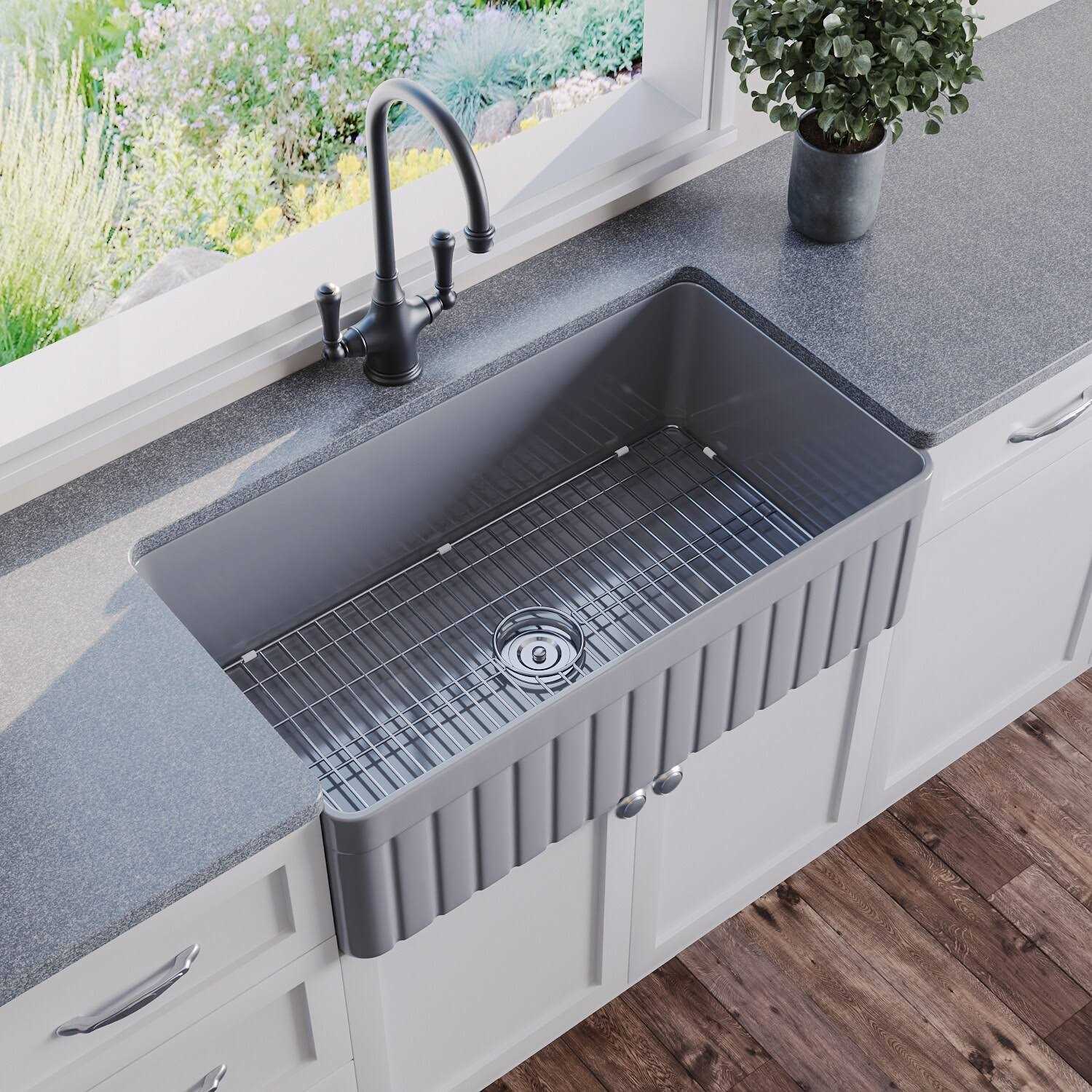 DeerValley DV-1K502 Solstice Fireclay 33 L x 18 W Farmhouse Kitchen Sink - Inhomebuy