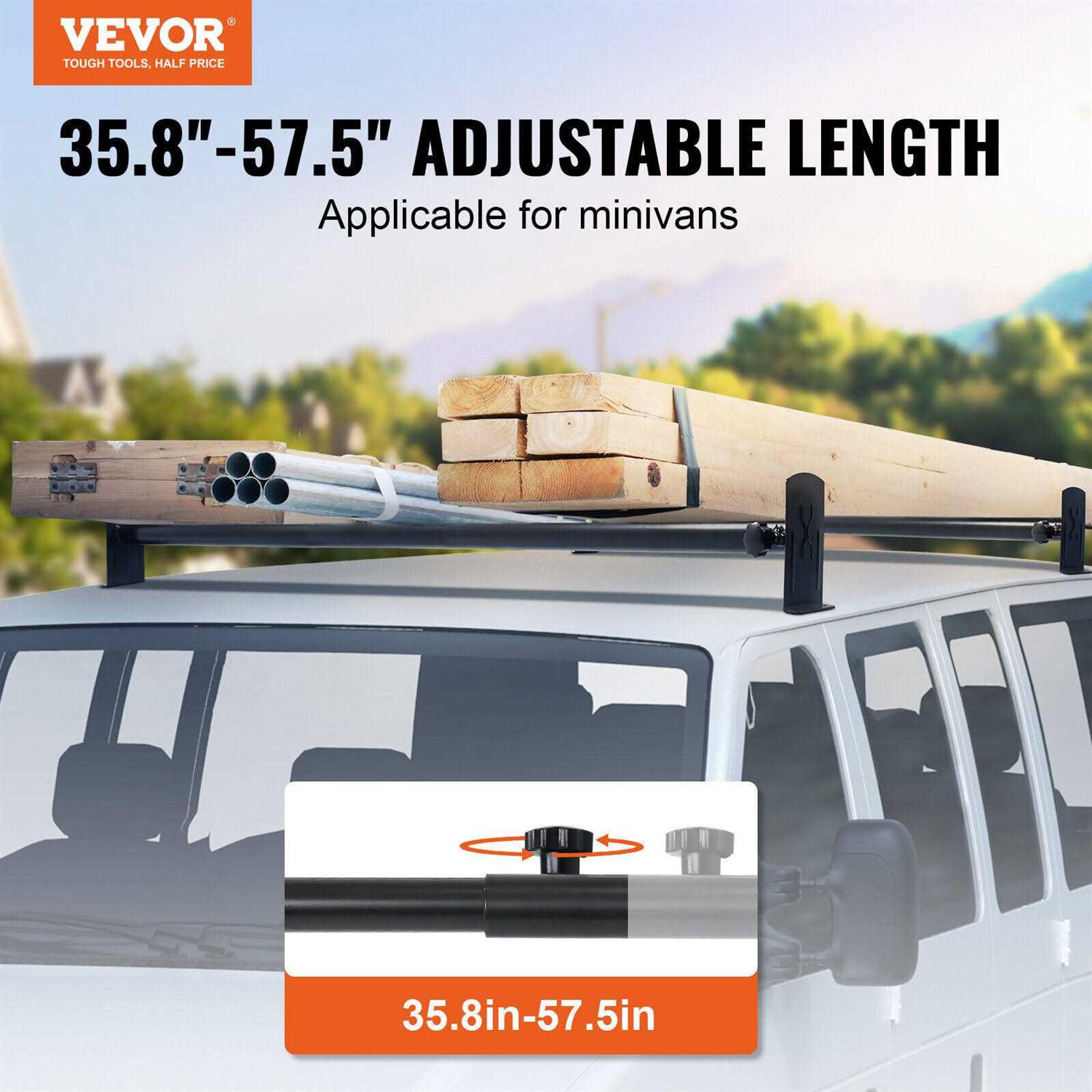 VEVOR Van Ladder Rack 750 Lbs Capacity 3 Bars Adjustable Van Roof Rack with Ladder Stoppers - Inhomebuy