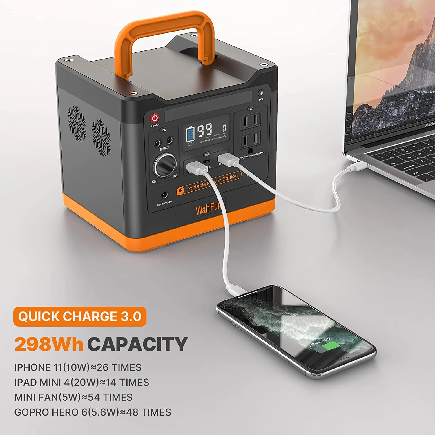 Wattfun Portable Power Station, 96000mAh/298Wh LiFePO4 Solar Generator - Inhomebuy