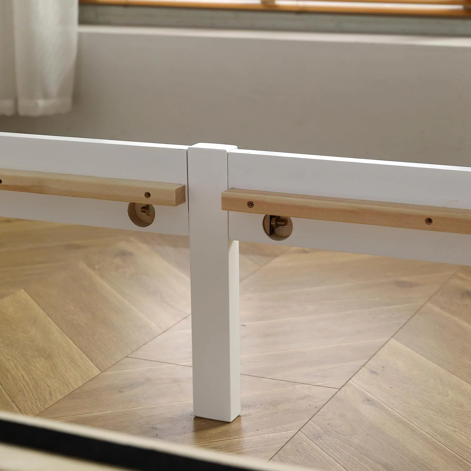 Zimtown Queen Bed Frame,Solid Pine Wood Kids Twin Platform Bed Frame, Bedroom Queen Bed with Headboard for Adults, White - Inhomebuy